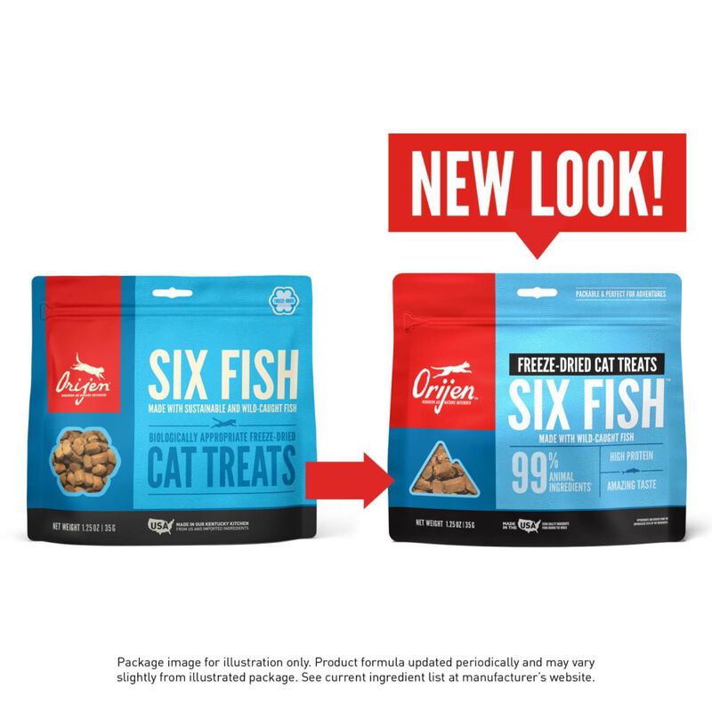 Orijen Freeze Dried Cat Treats, Grain Free, Natural & Raw Animal Ingredients, Six Fish Flavor, 1.25 Oz