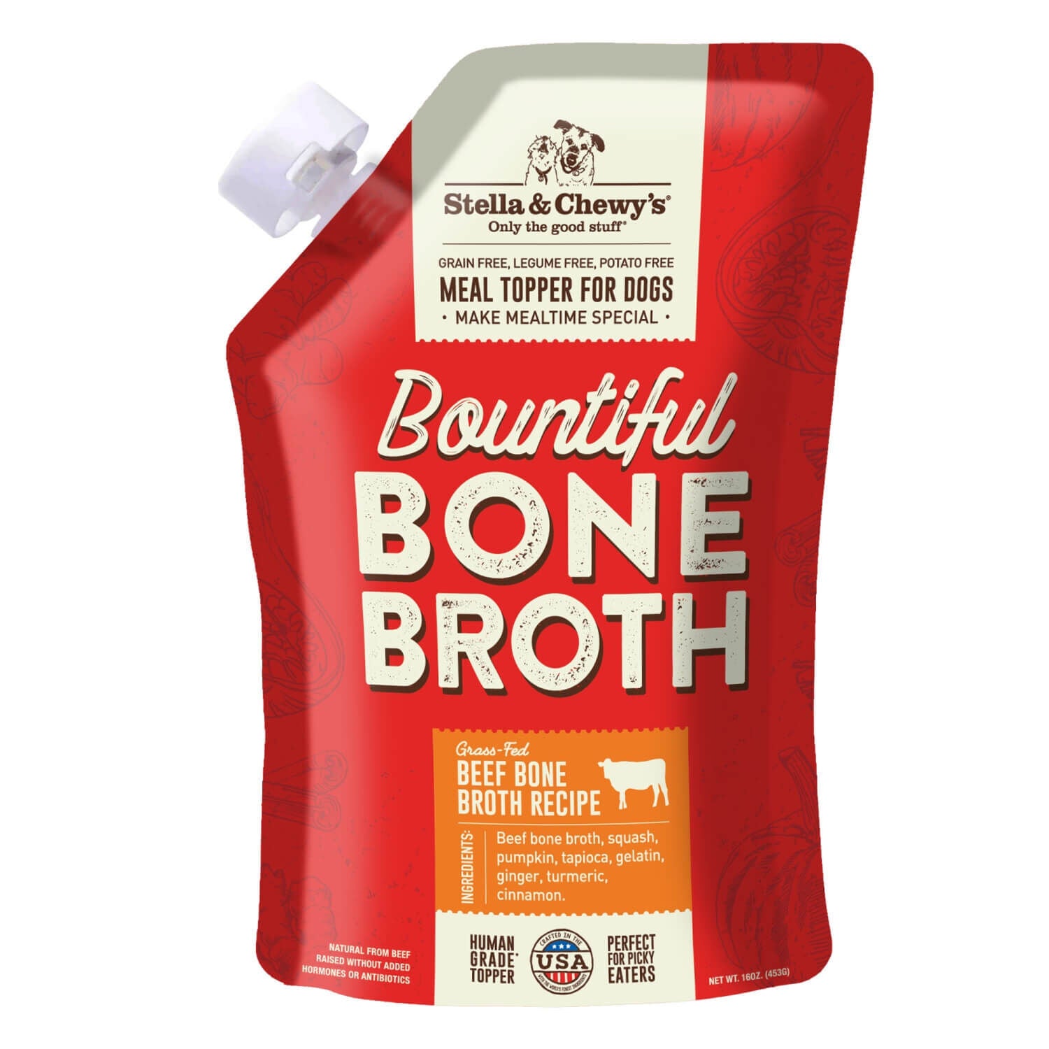 Stella & Chewy's Bountiful Bone Broth Grass Fed Beef Recipe Wet Dog Food Topper, 16-Oz Pouch