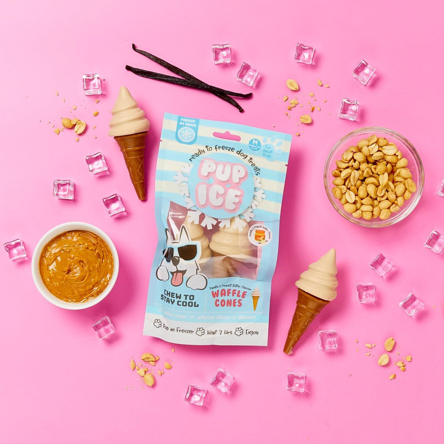 Pup Ice Ready To Freeze At Home Chew Dog Treats, Waffle Cone & Peanut Butter - 2-Pk