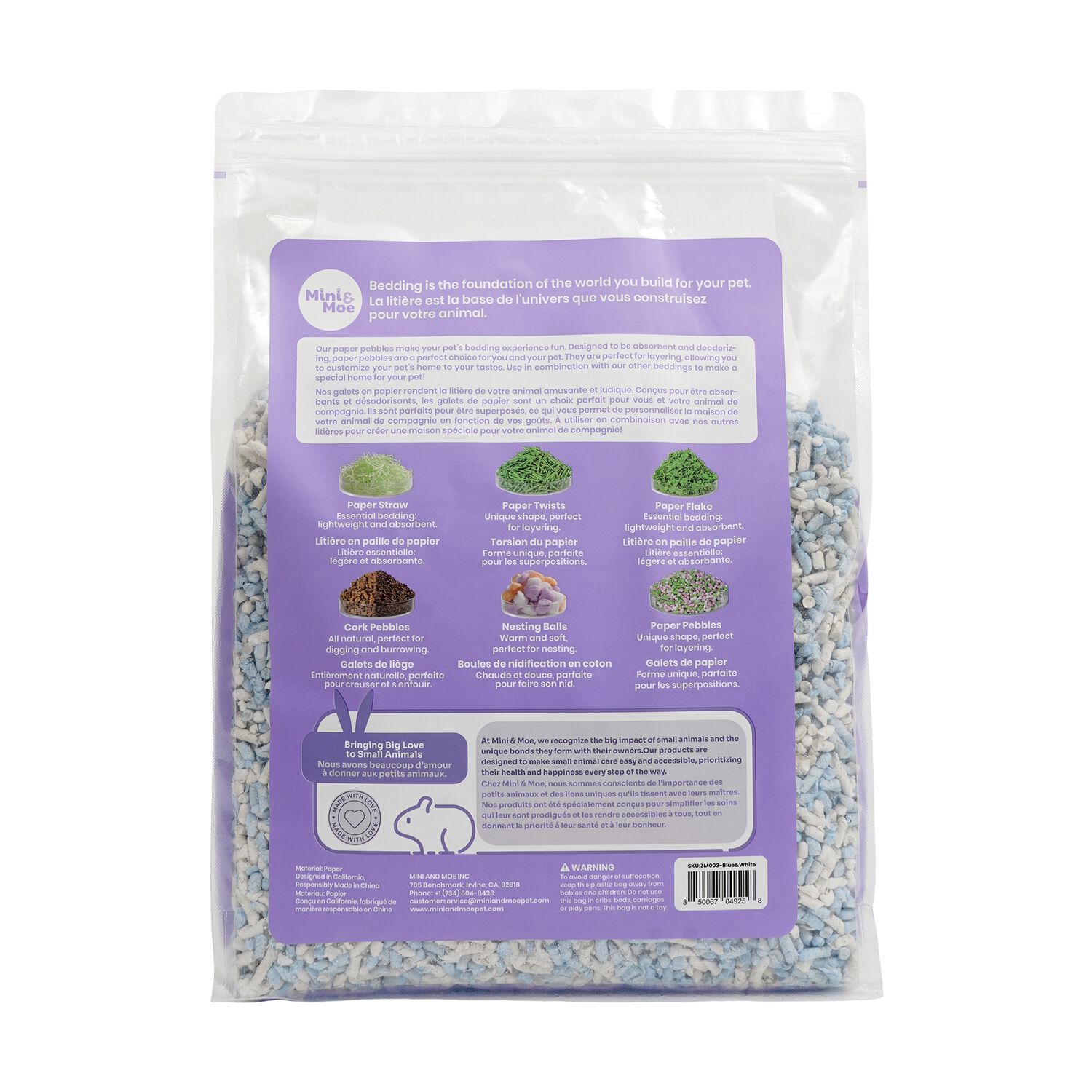 Mini & Moe Paper Pebbles Small Animal Bedding, Blue/White, 4.07 Lbs.