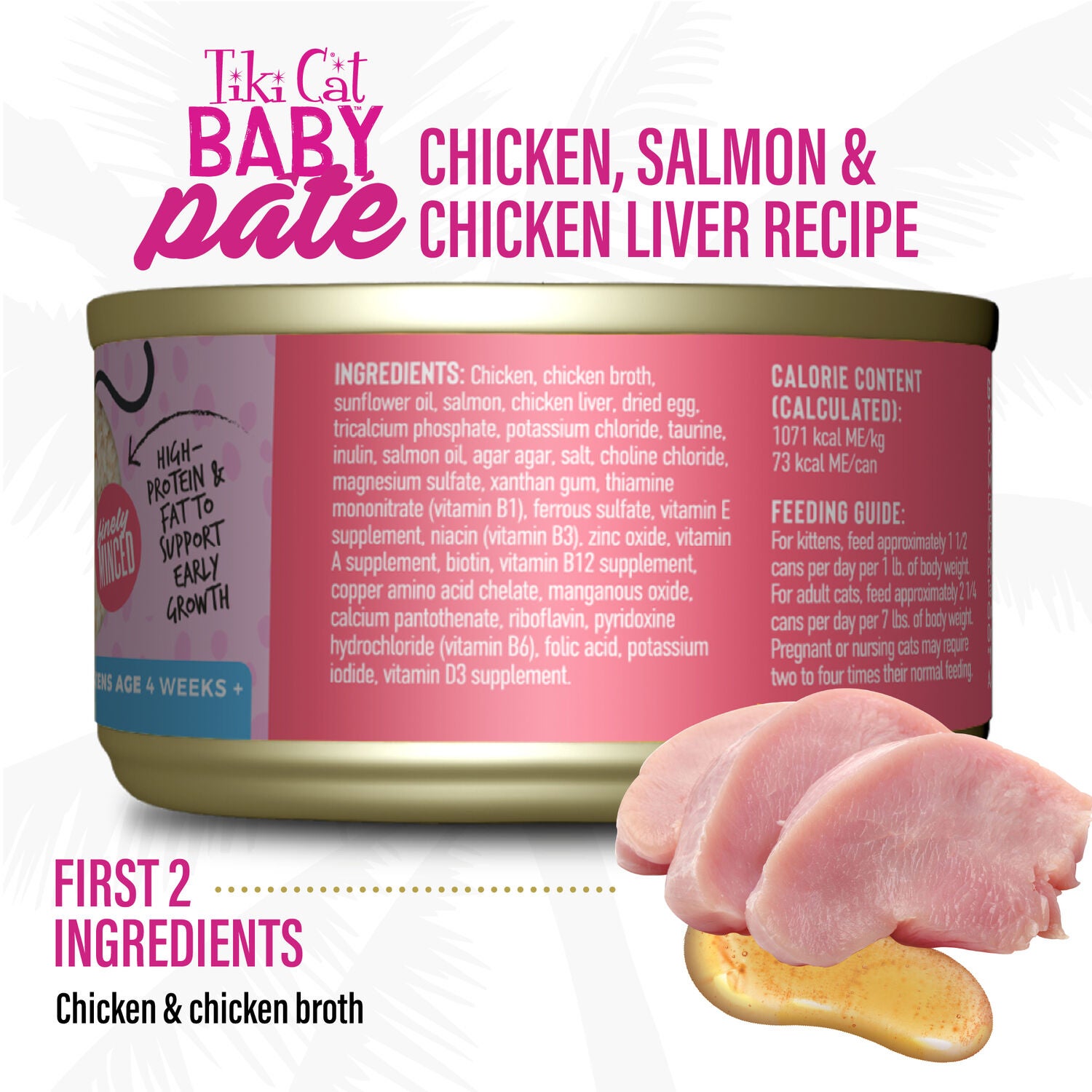Tiki Cat Baby Pate Wet Cats Food For Kittens, Chicken, Salmon & Chicken Liver, 2.4-Oz Can