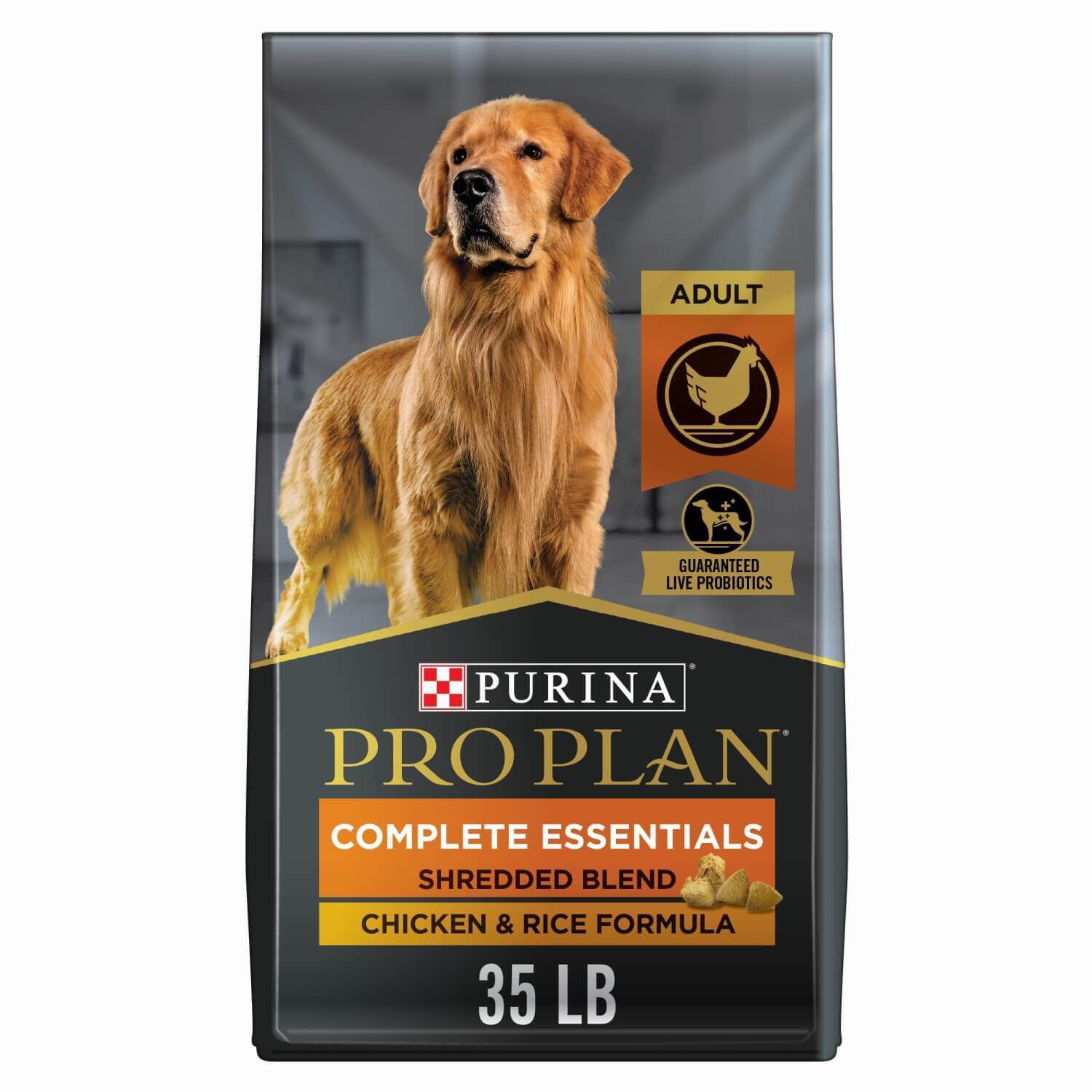 Purina Pro Plan Adult Complete Essentials Shredded Blend Chicken & Rice Dry Dog Food, 35Lbs