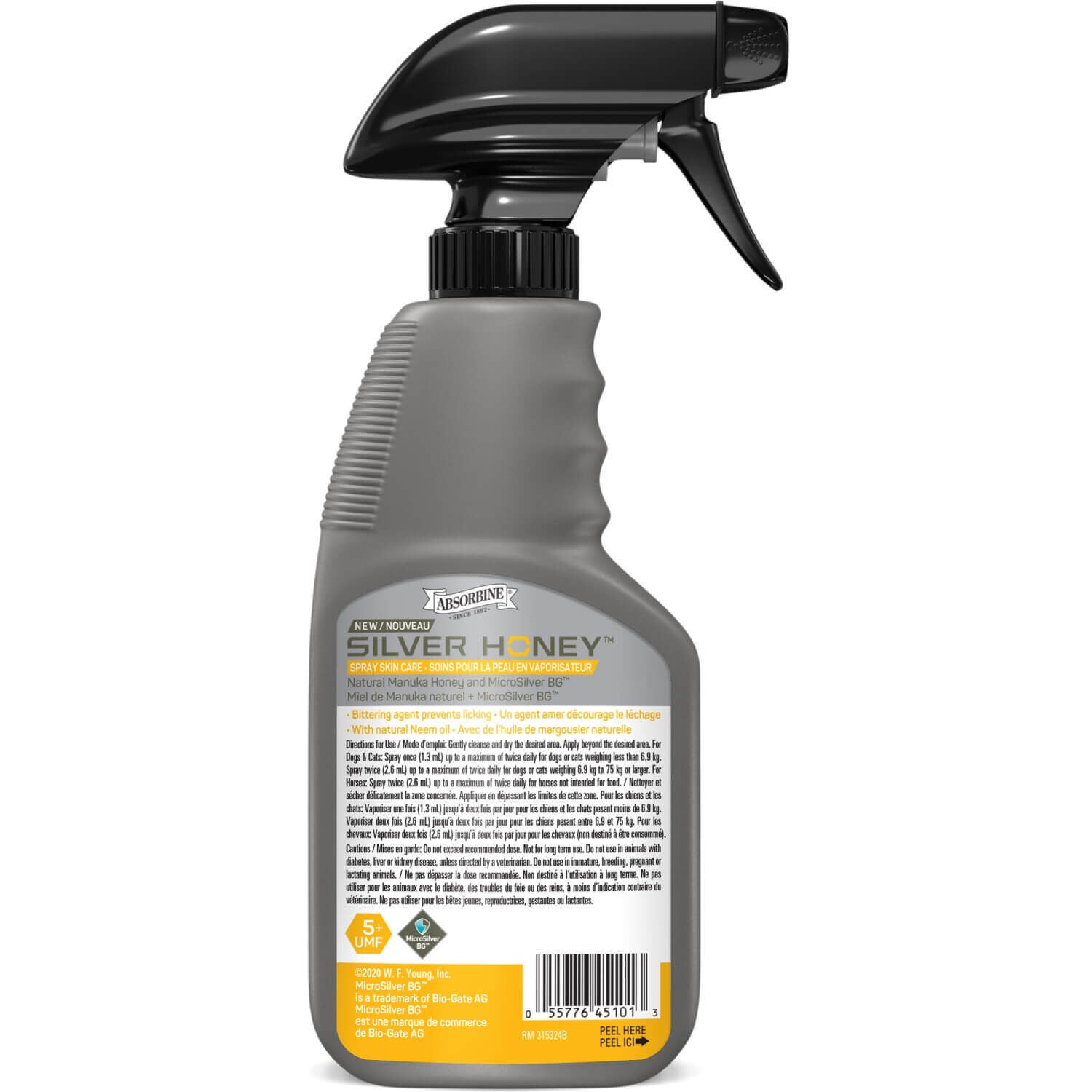 Silver Honey Hot Spot & Wound Care Spray Gel For Pets, Manuka Honey & Microsilver Bg, Veterinarian Tested 8 Oz Spray Bottle