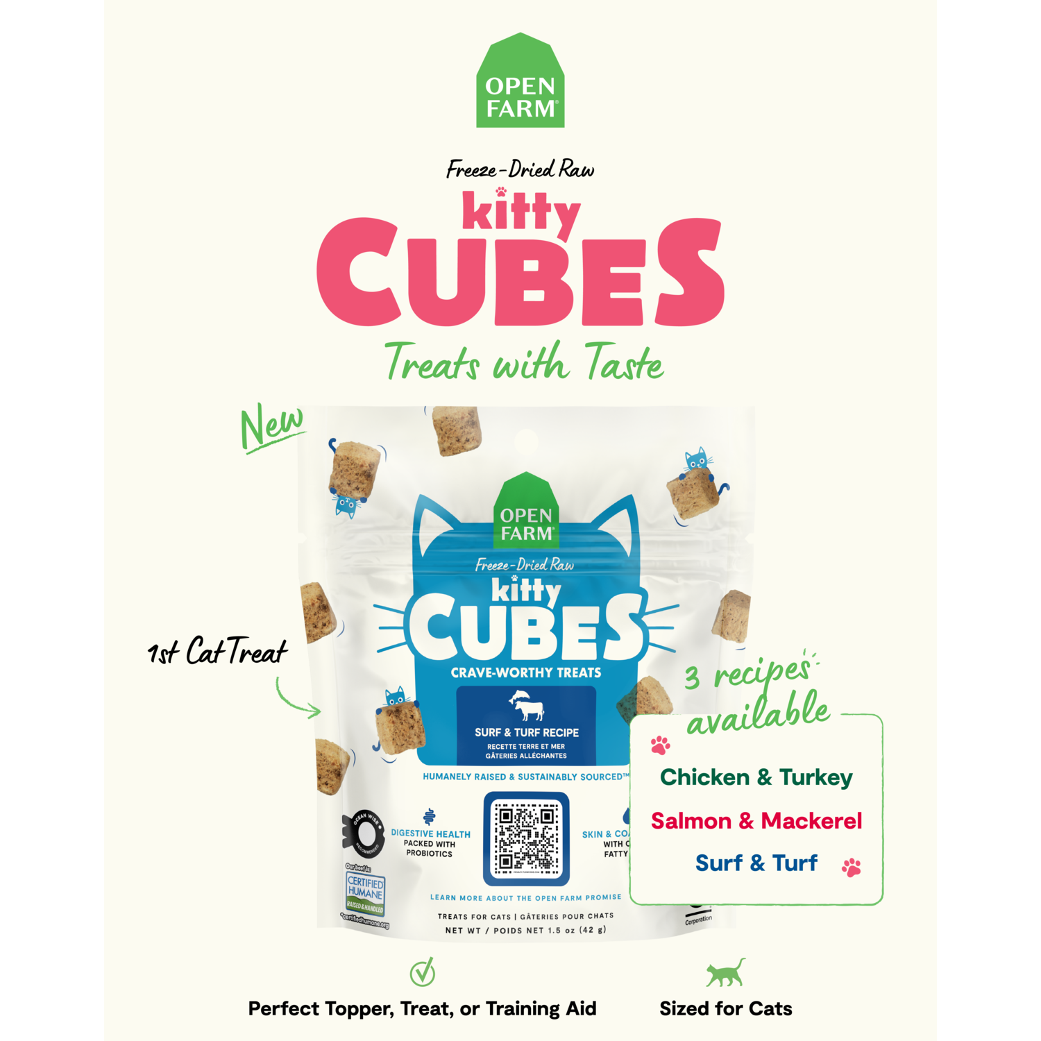 Open Farm Kitty Cube Surf & Turf Freeze-Dried Cat Treats, 1.5-Oz