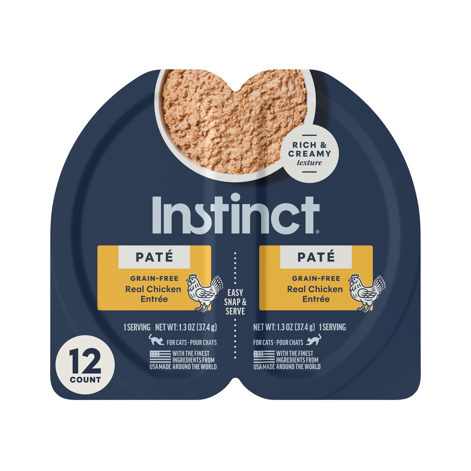 Instinct Pate Grain-Free Wet Cat Food, Real Chicken Entr&eacute;e, 2.64-Oz Split Cup Pack Of 12