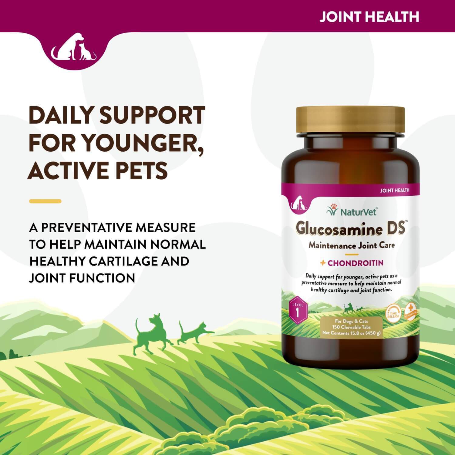 Naturvet Glucosamine Ds Level 1 Hip & Joint Maintenance Care Chewable Tabs For Dogs & Cats