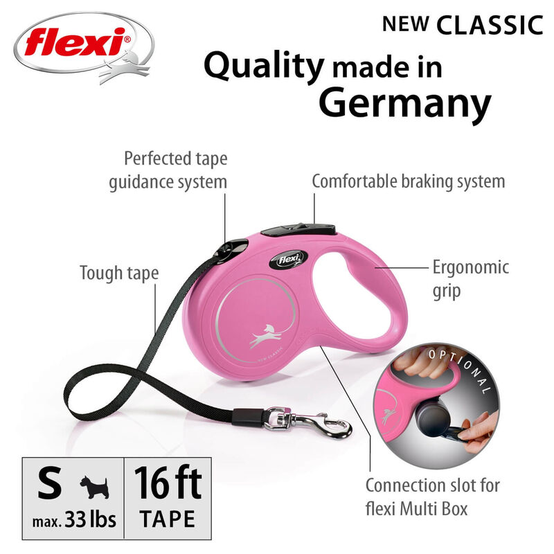 Flexi Classic Tape Retractable Dog Leash - Pink, 16'