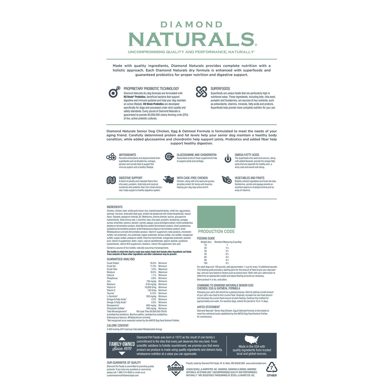 Diamond Naturals Senior Dog Chicken, Egg & Oatmeal Formula Dry Dog Food, 35 Lb.