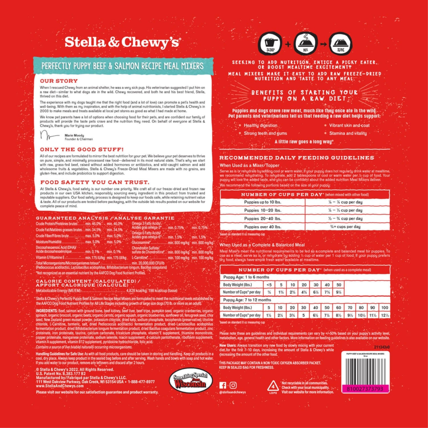 Stella & Chewy's Freeze Dried Raw Meal Mixers Perfectly Puppy Beef & Salmon Recipe Dog Food Topper