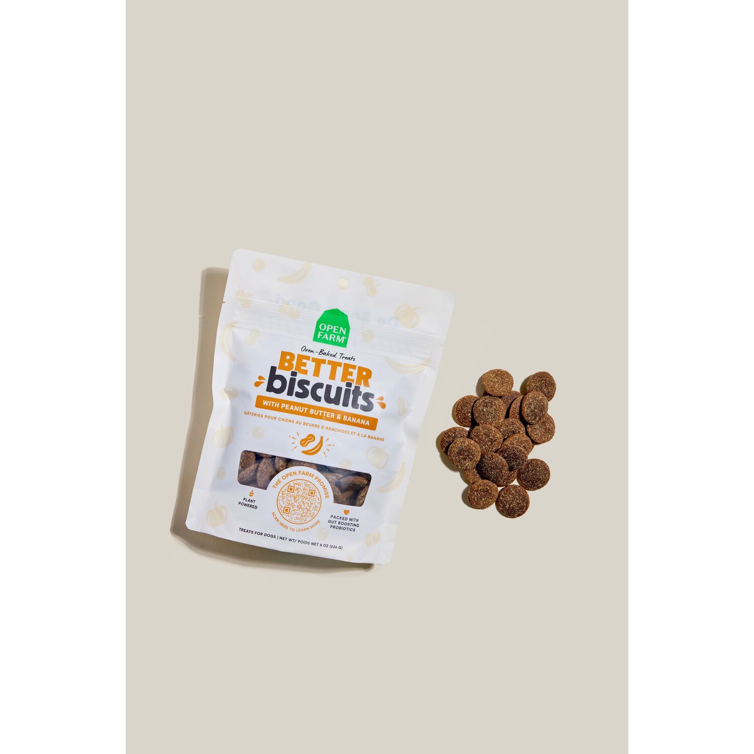Open Farm Better Biscuits Peanut Butter & Banana Crunchy Dog Treats, 8Oz