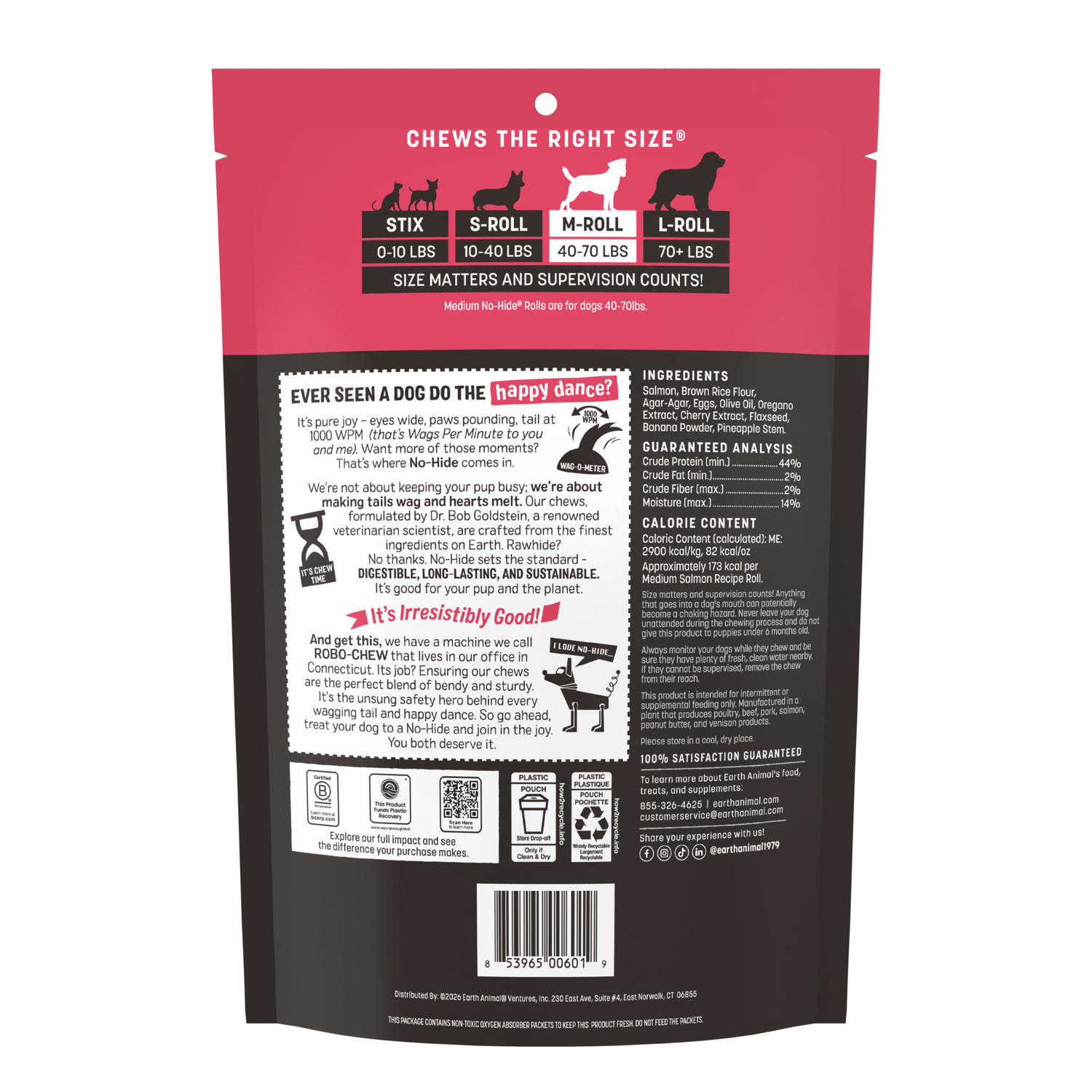 Earth Animal No-Hide Rawhide Alternative Salmon Recipe Medium Dog Chew Treat, 2 Pack, 7"