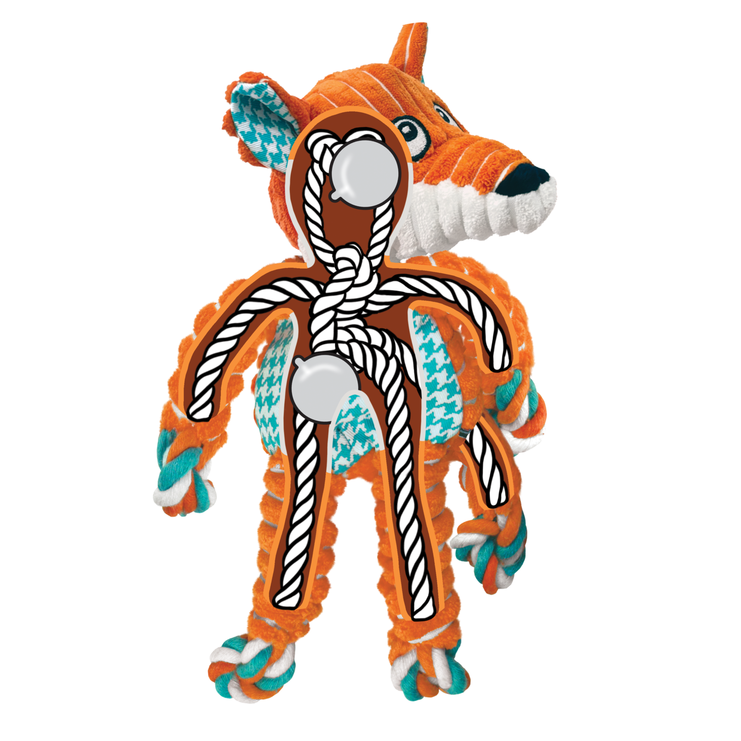 Kong Floppy Knots Fox Plush Rope & Tug Dog Toy, Extra Small, 4"