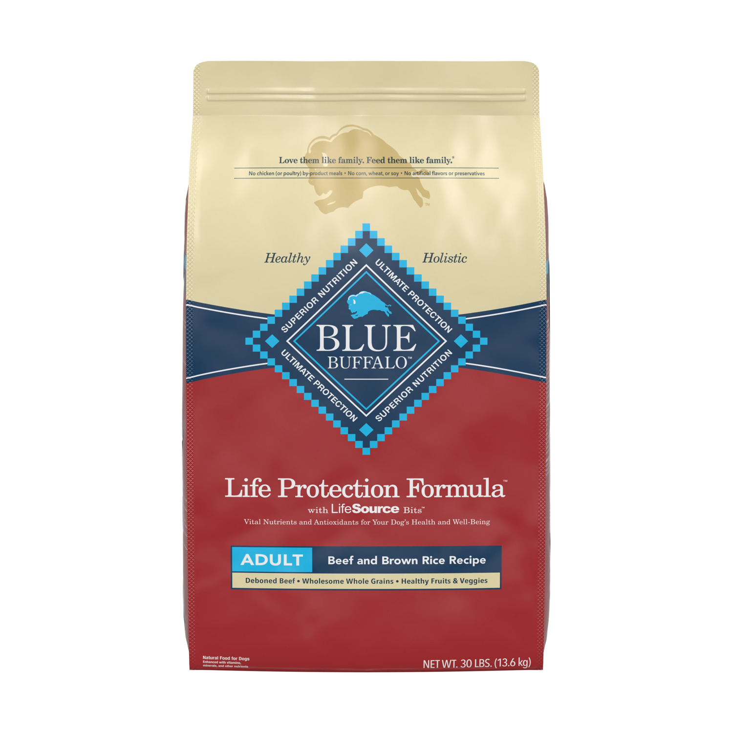 Blue Buffalo Life Protection Formula Beef & Brown Rice Recipe Adult Dry Dog Food, 30-Lb
