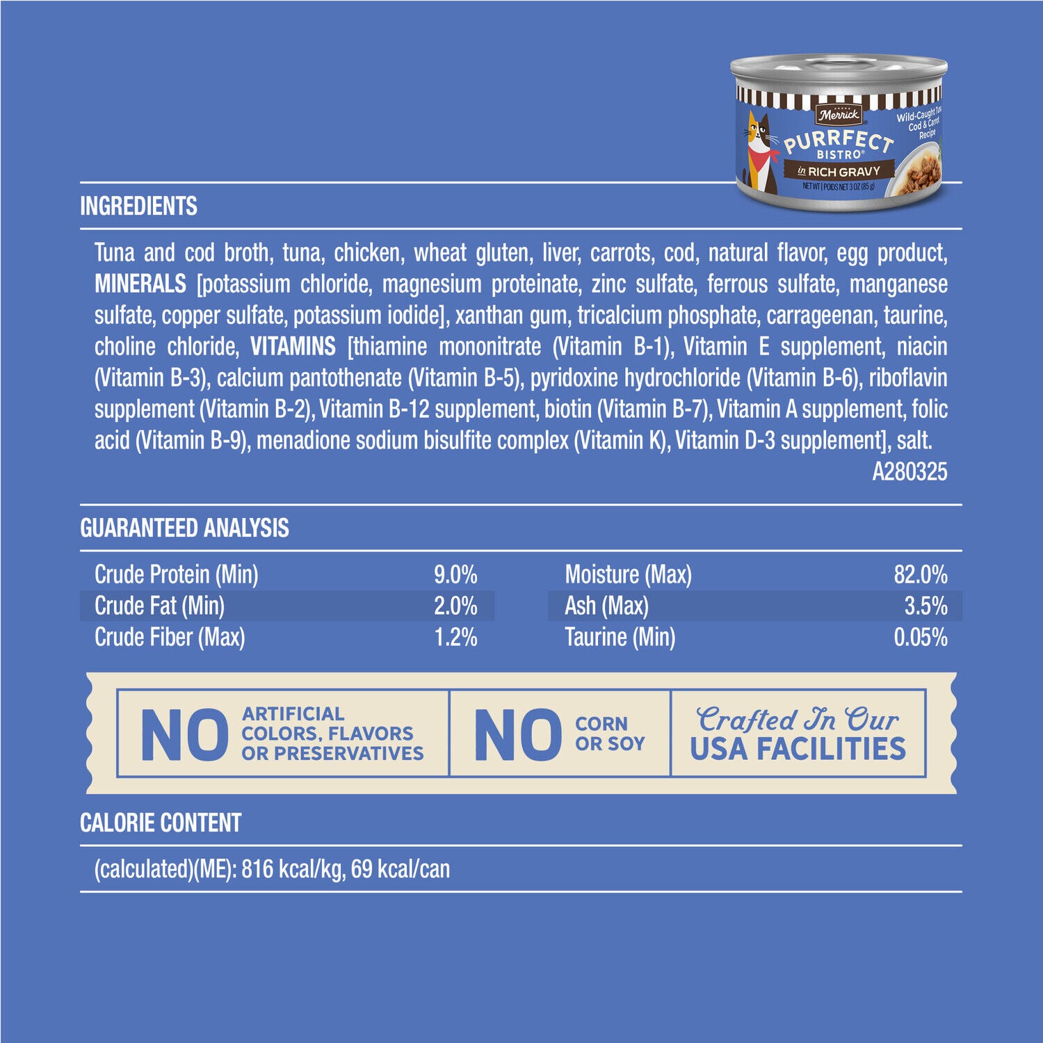 Merrick Purrfect Bistro Wild Caught Tuna, Cod And Carrot Recipe Wet Adult Cat Food In Gravy, 3-Oz. - 24 Pack