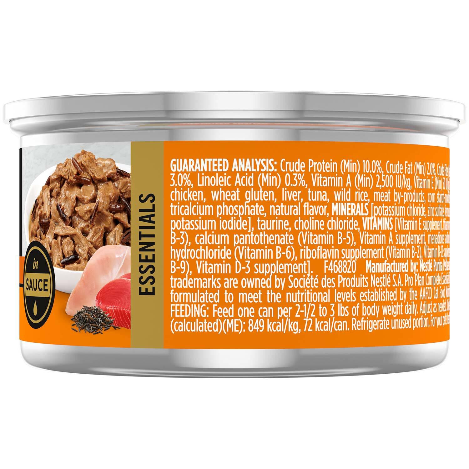 Purina Pro Plan Complete Essentials Wet Cat Food, Chicken, Tuna & Wild Rice Entree In Sauce