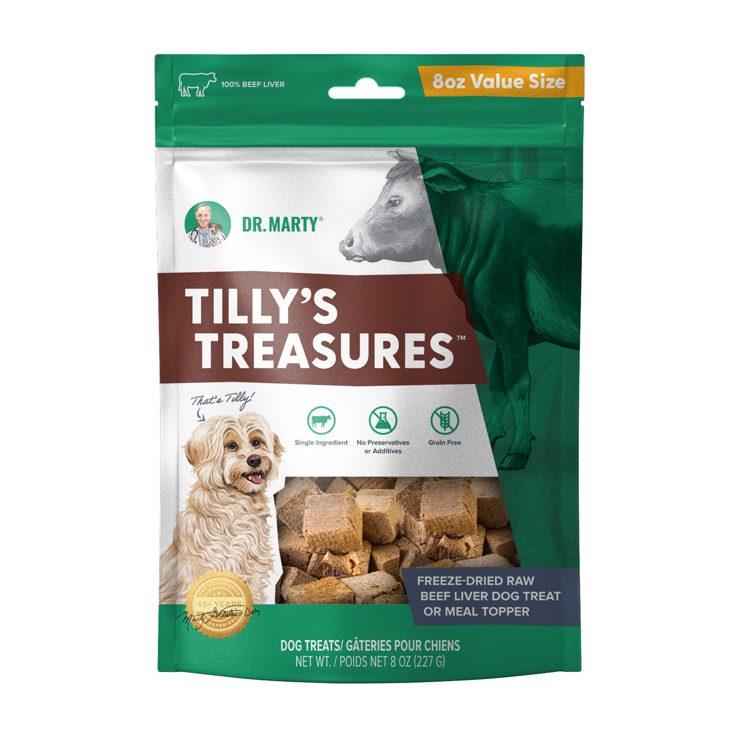 Dr. Marty Tilly's Treasures Freeze-Dried Beef Liver Dog Treats, 8-Oz Bag