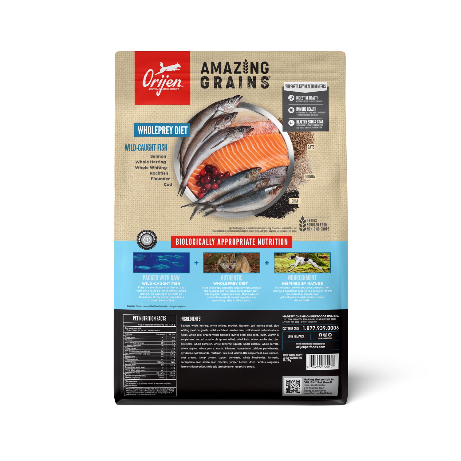 Orijen Amazing Grains Six Fish Recipe High-Protein Dry Dog Food, 4-Lb Bag