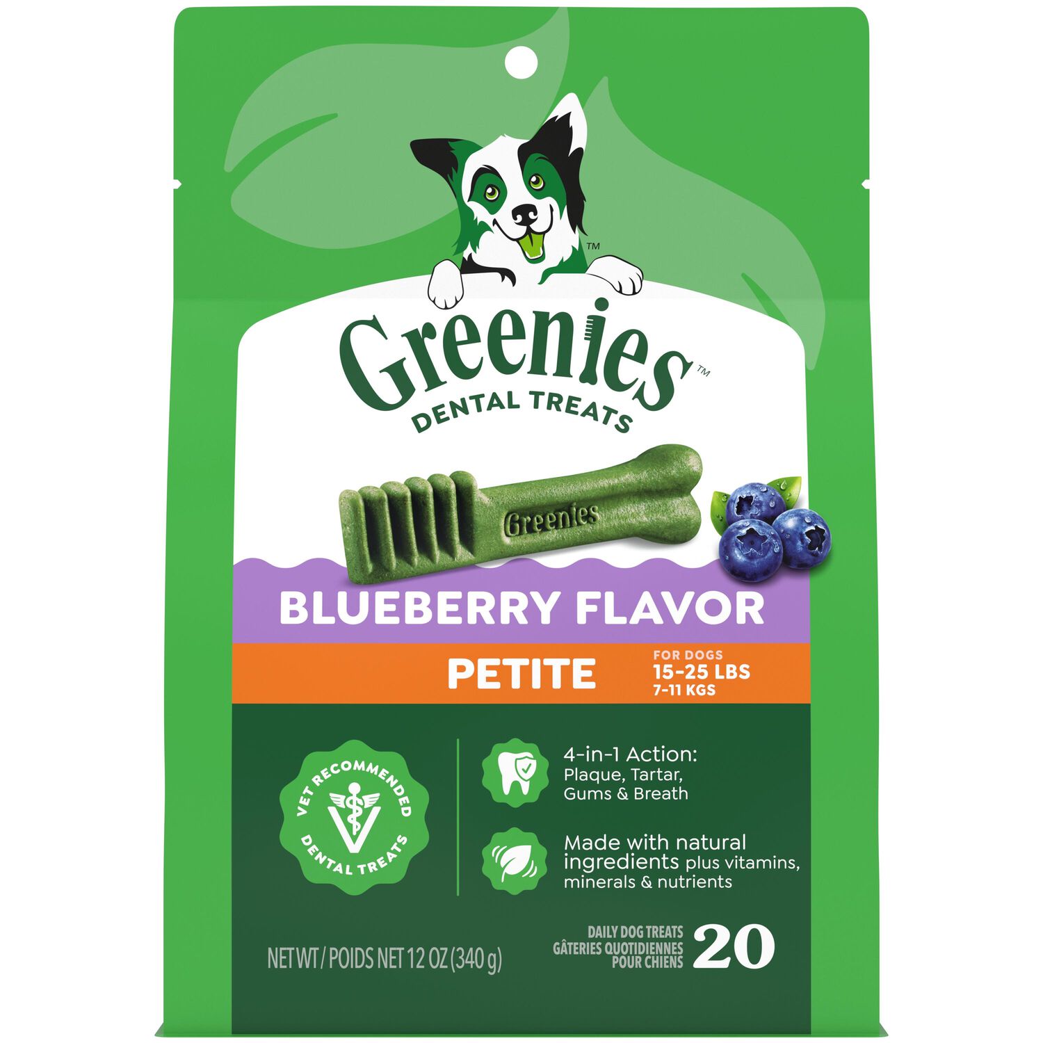 Greenies Petite Natural Blueberry Flavor Dental Dog Treats, 20 Count