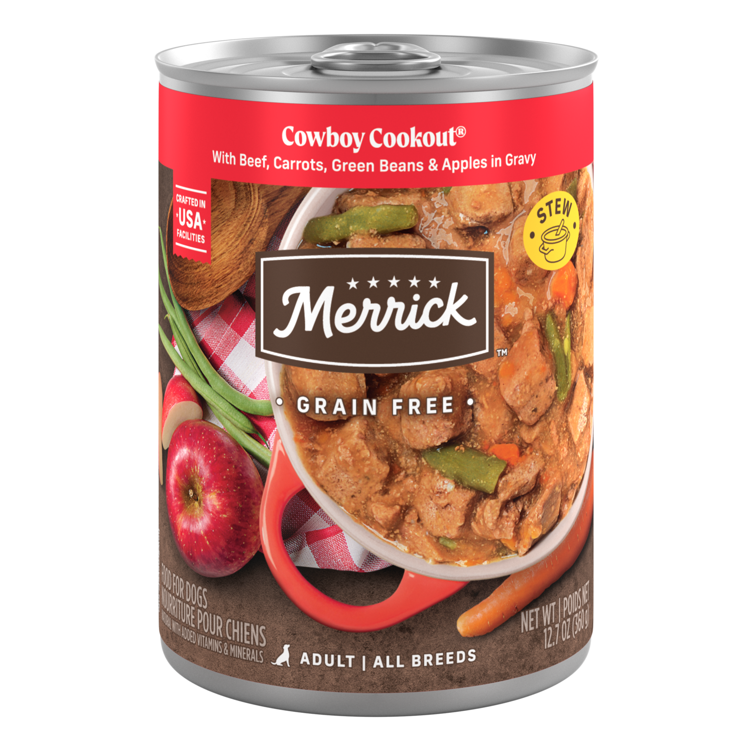 Merrick Grain-Free Premium And Wholesome Gluten Free Wet Adult Dog Food, Cowboy Cookout Recipe, 12.7-Oz Can