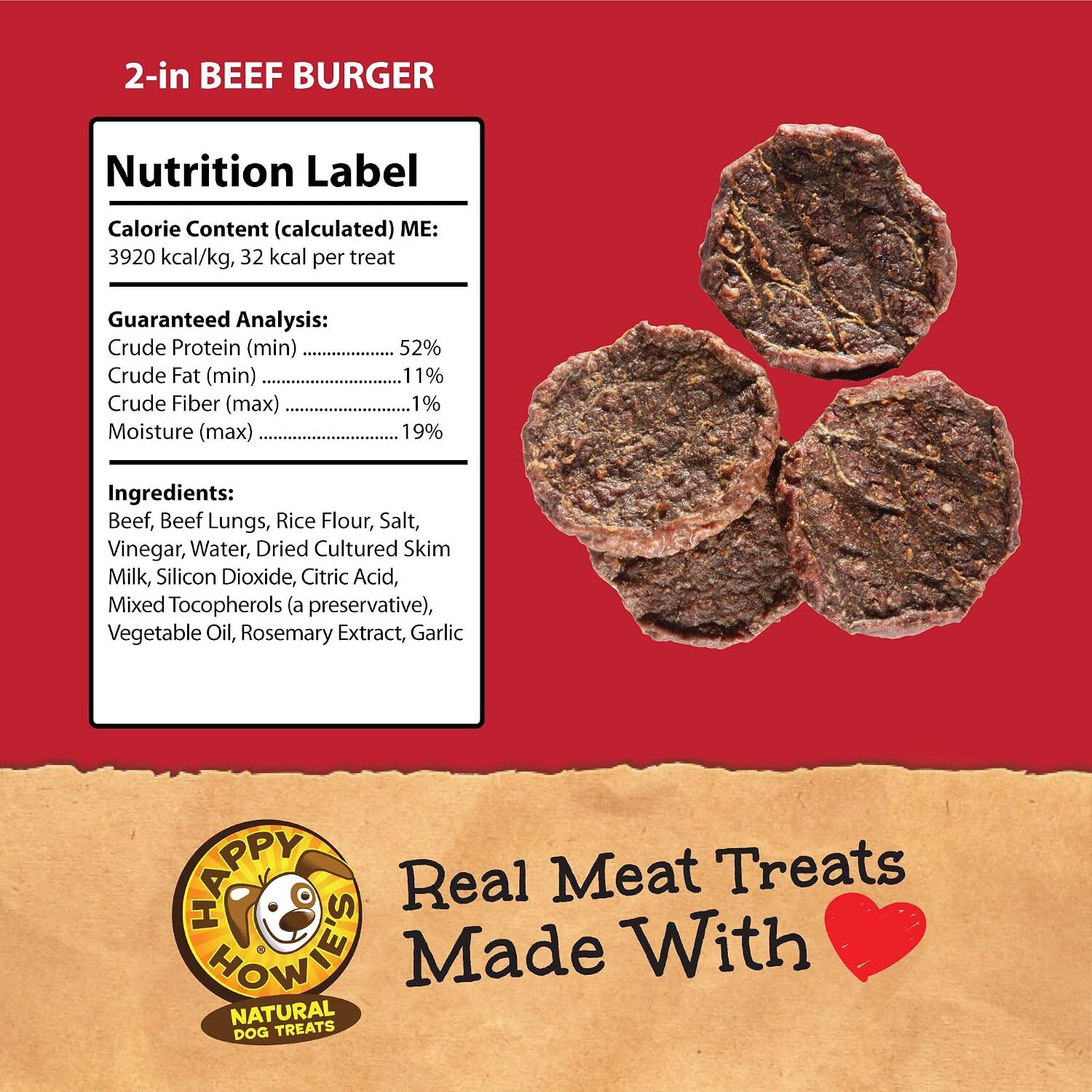 Happy Howie's Beef Burger Crunchy Dog Treat, 2", 1 Each