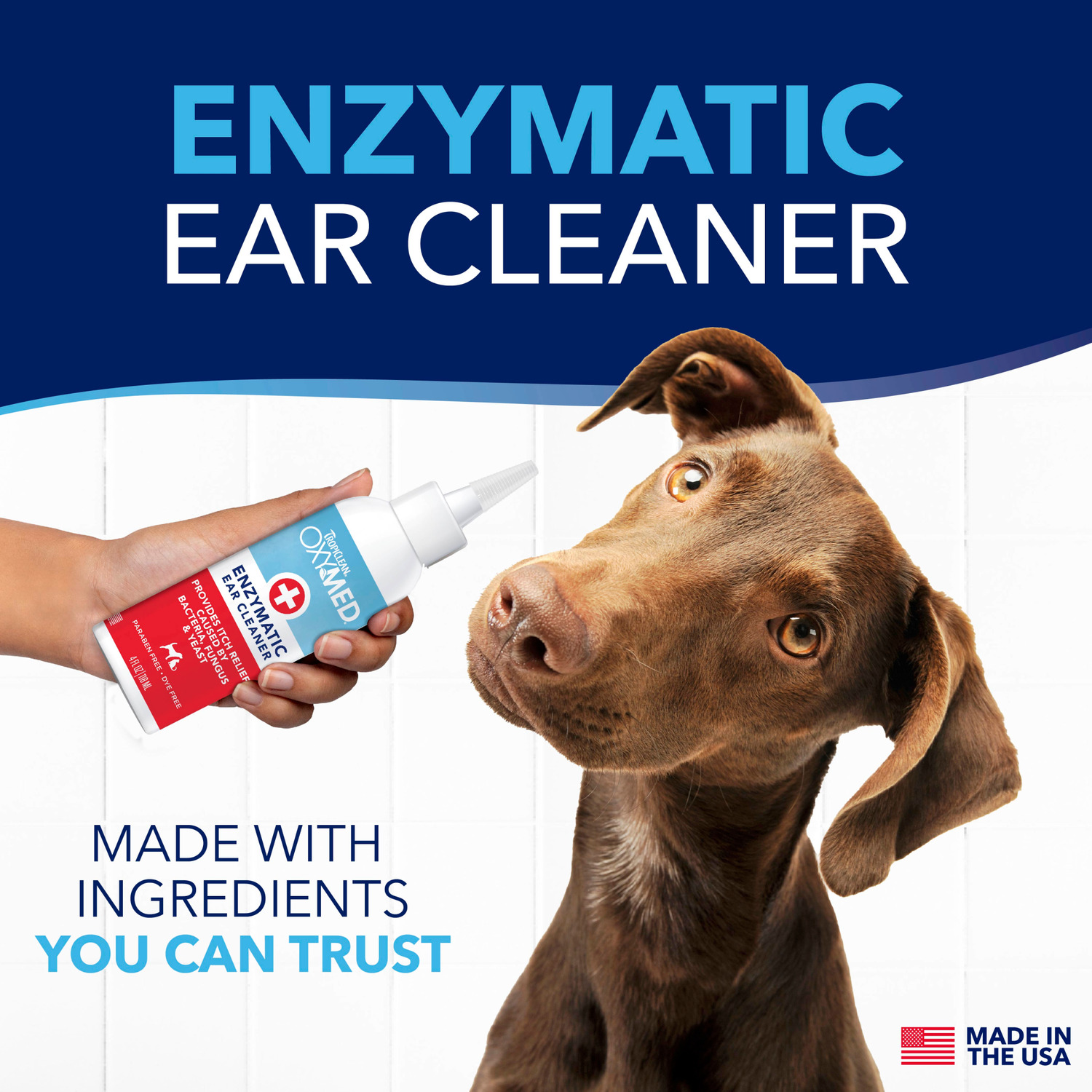 Tropiclean Oxymed Antifungal & Antibacterial Enzymatic Cleaner Solution Dog & Cat Ear Drops, 4-Oz