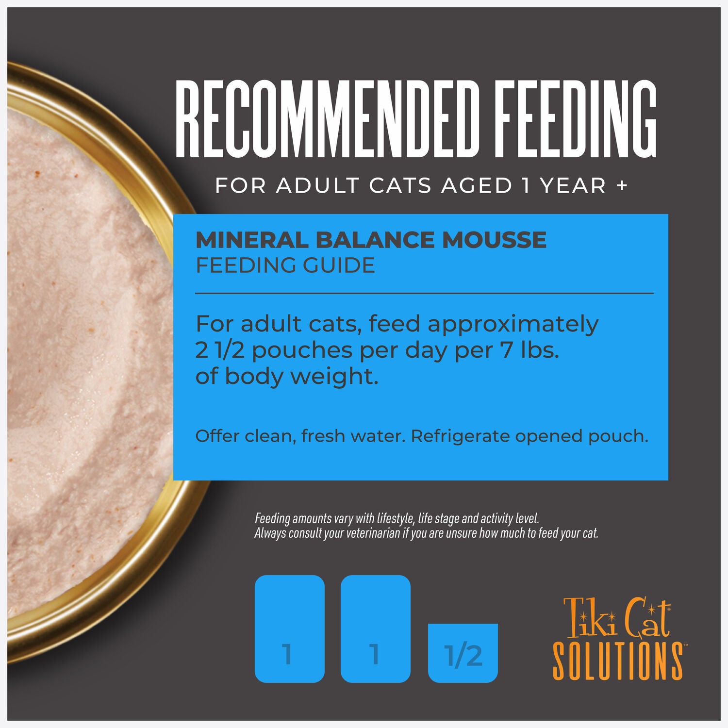 Tiki Cat Solutions Mineral Balance Mousse Wet Cat Food, Supports Urinary Health, Tuna & Salmon Recipe, 2.4-Oz Pouch