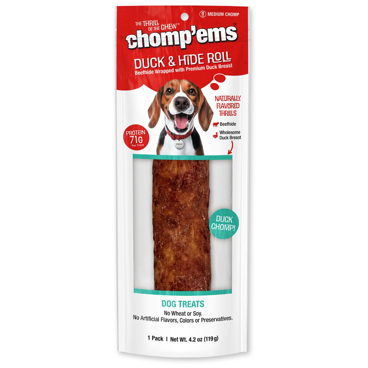 Chomp'ems Duck & Hide Retriever Roll Rawhide Dog Treats, 8'' - 1 Count