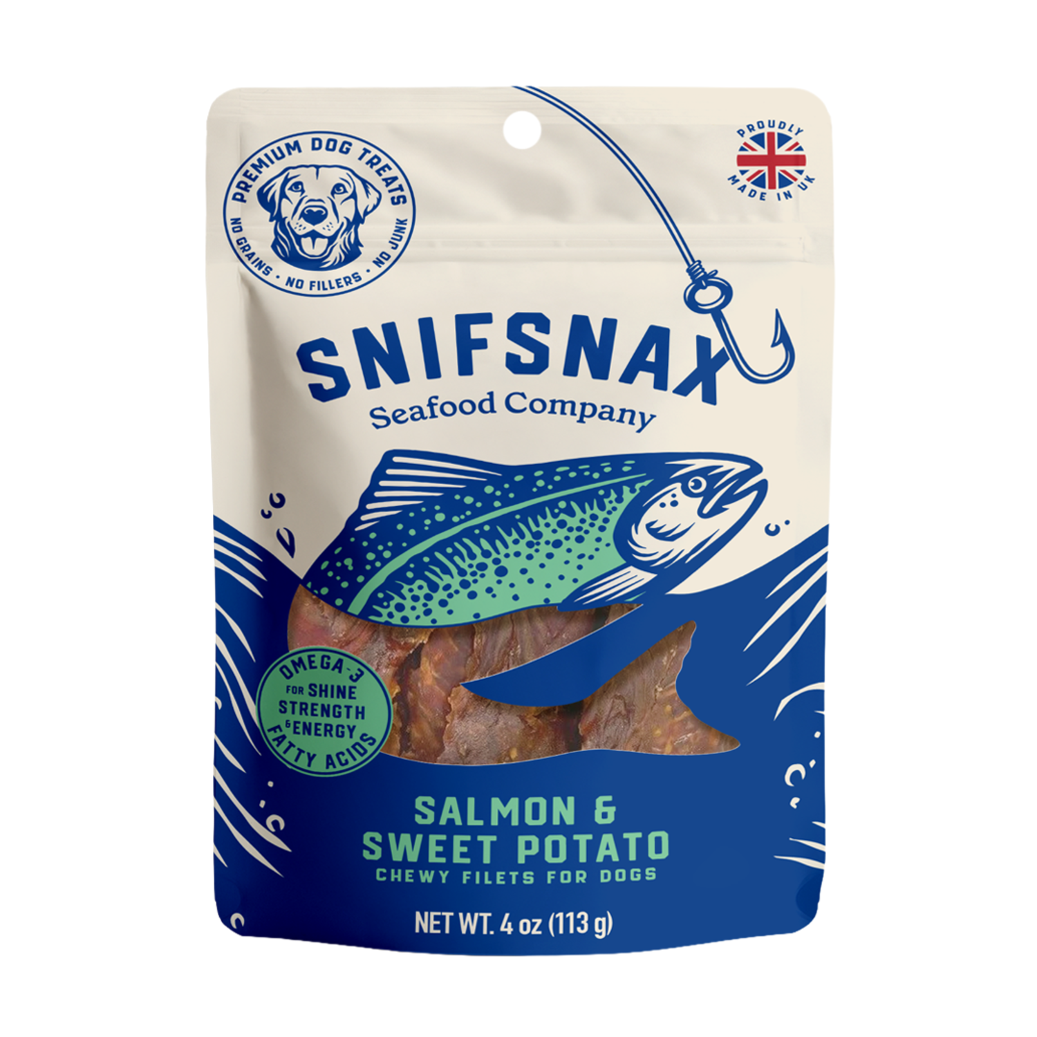 Snif Snax Salmon & Sweet Potato Filets Soft & Chewy Jerky Dog Treats, 4-Oz Bag