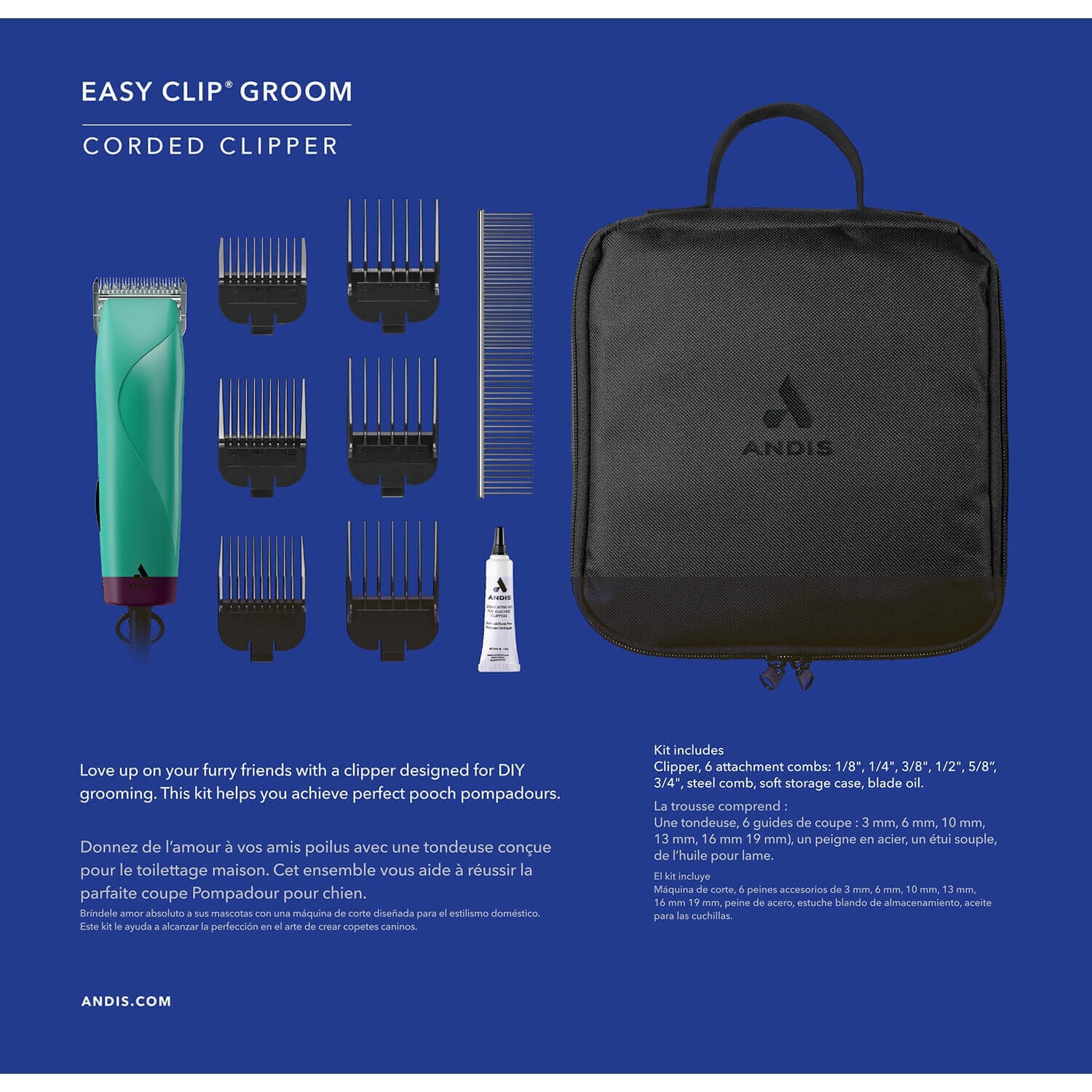 Andis Easy Clip Groom Detachable Blade Dog Clippers Kit
