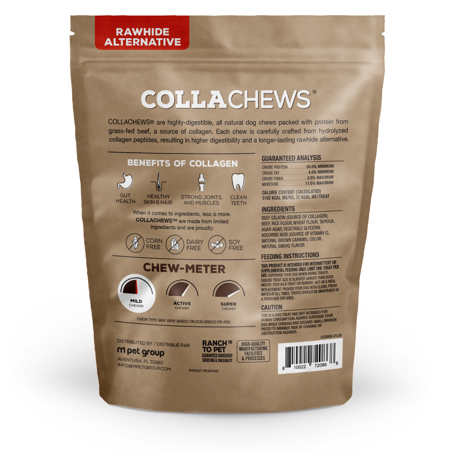 Collachews Beef Collagen Sticks Rawhide Alternative Dog Treats, 5"-25 Pack