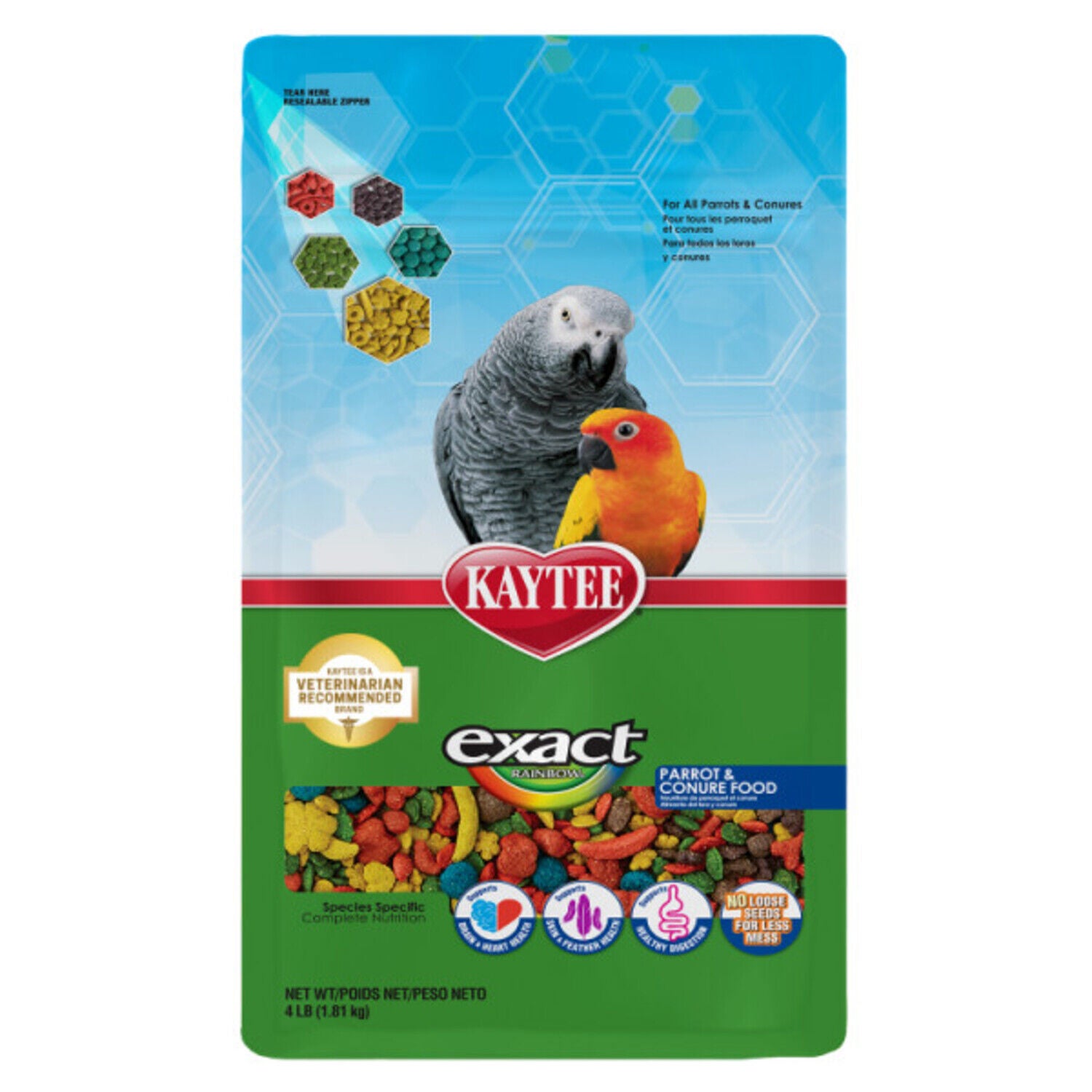 Kaytee Exact Rainbow Parrot & Conure, Premium Extruded Food - 4-Lb