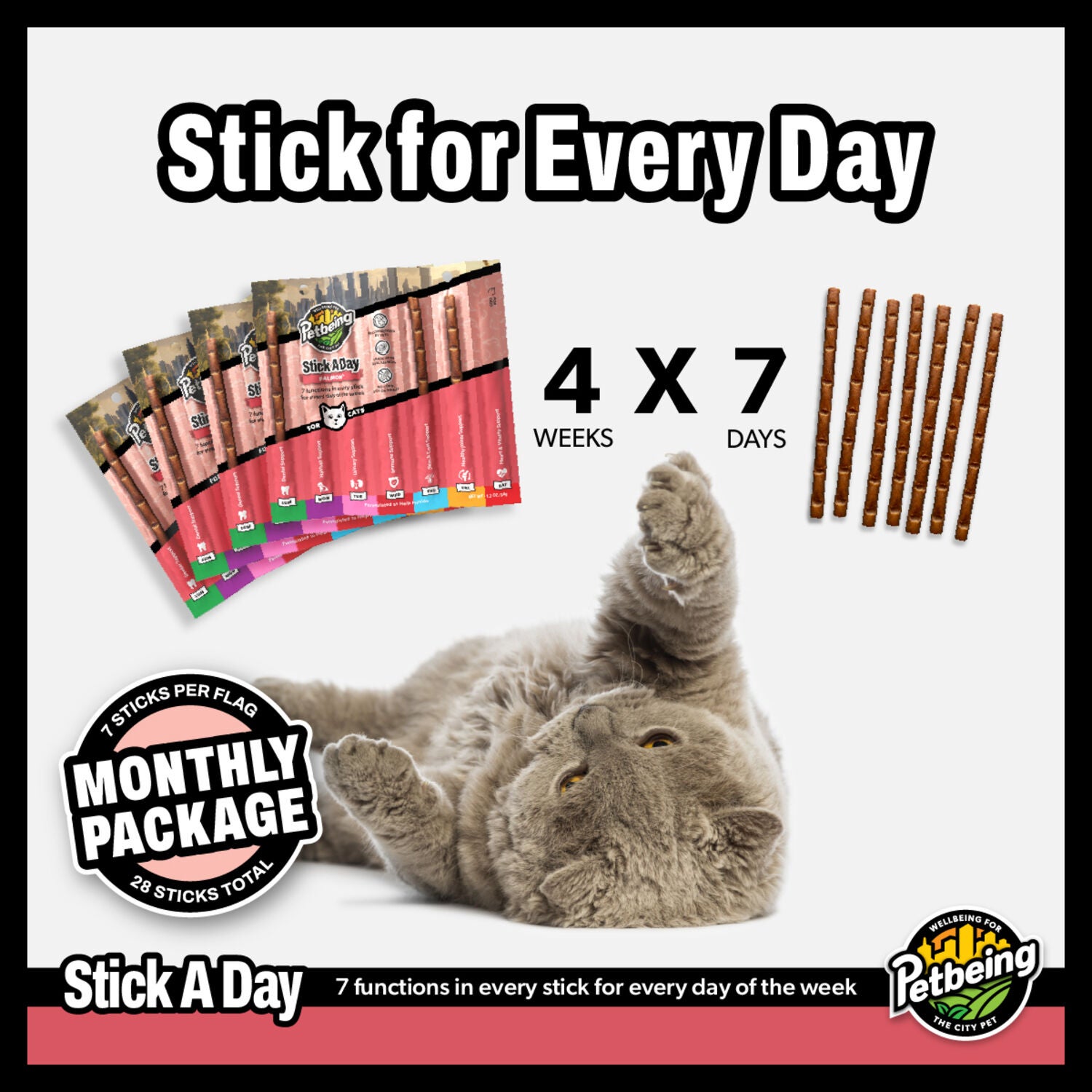 Petbeing Stick A Day 7-In-1 Daily Salmon Chew Supplement For Cats, 7 Count