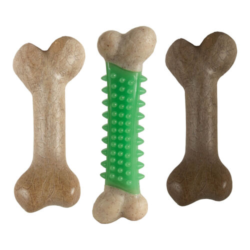 Hero Bonetics 3 Pack Dental Chew Dog Toy Combo - Chicken, Mint, & Beef