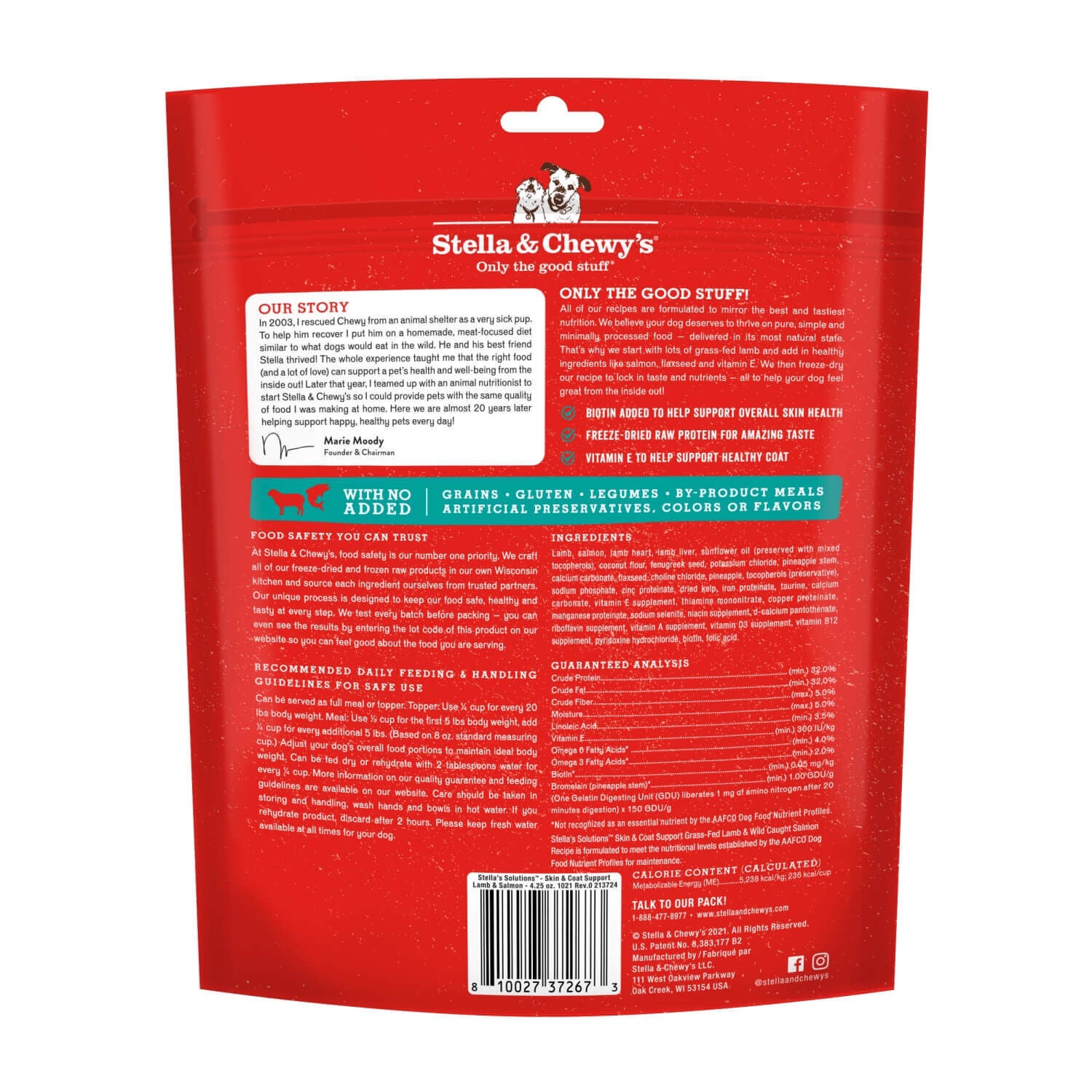 Stella & Chewy's Stella's Solutions Freeze Dried Raw Skin & Coat Support Grass-Fed Lamb & Salmon Recipe Dog Food Topper, 4.25-Oz Bag