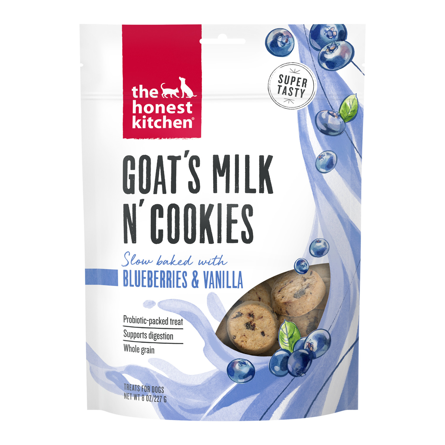 The Honest Kitchen Goat's Milk N' Cookies Slow Baked With Blueberries & Vanilla Biscuit Dog Treats, 8-Oz