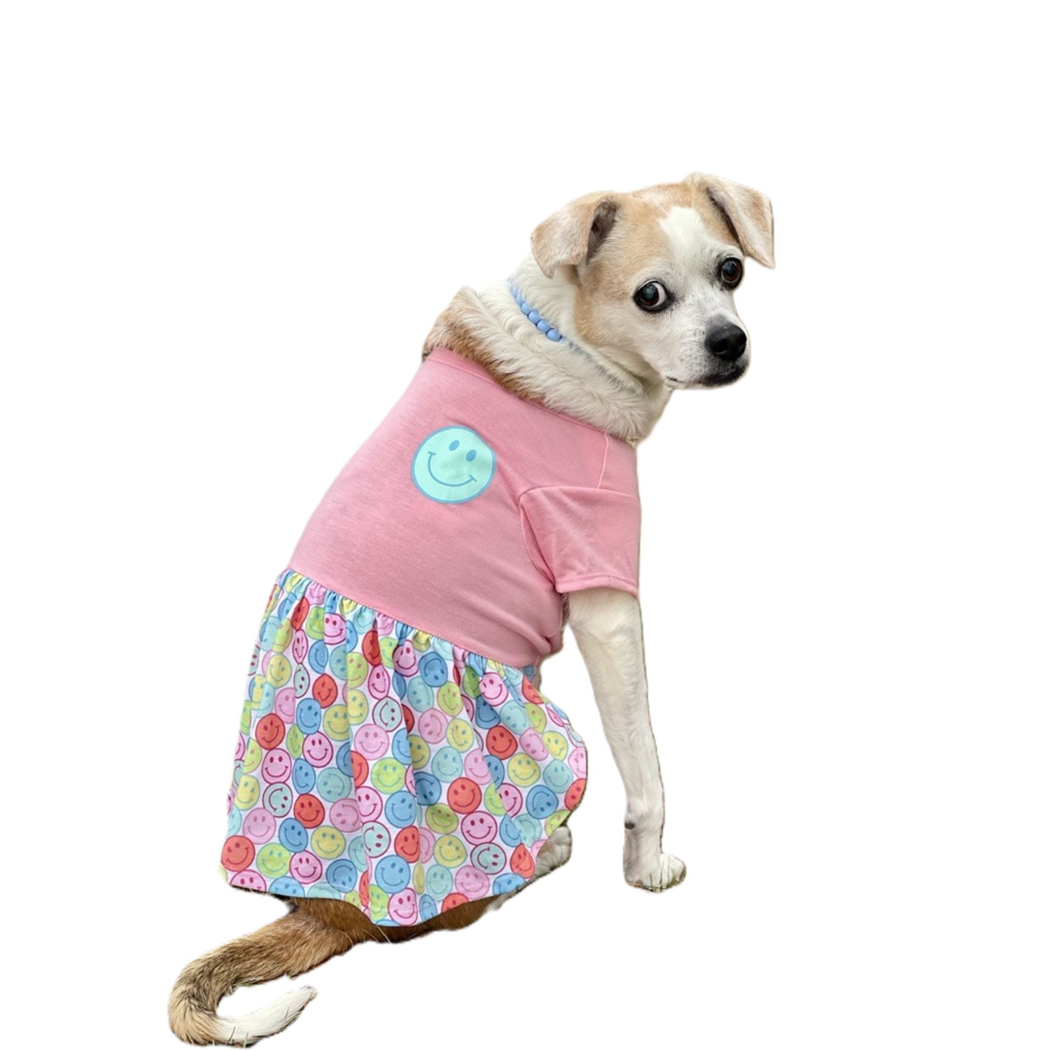 Bailey & Bella Pink Smiley Face T-Shirt Dog Dress, Extra Small