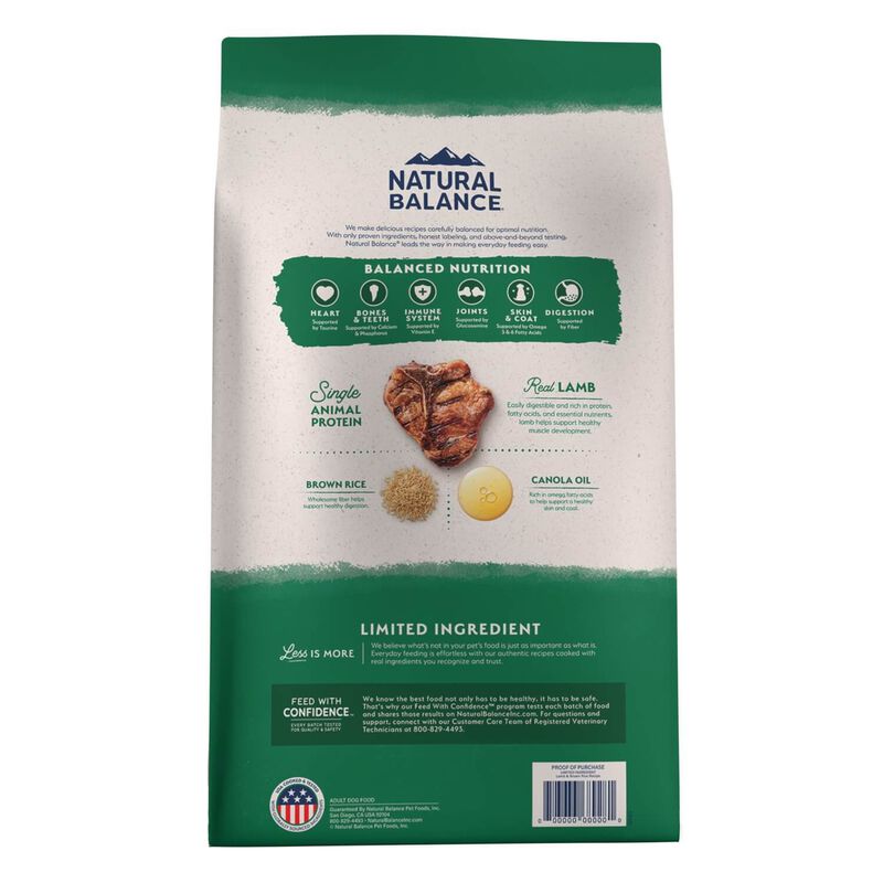 Natural Balance Limited Ingredient Wholesome Grain Lamb & Brown Rice Recipe Dry Dog Food