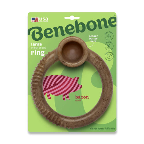 Benebone Ring Durable Dog Chew Toy, Bacon Flavor