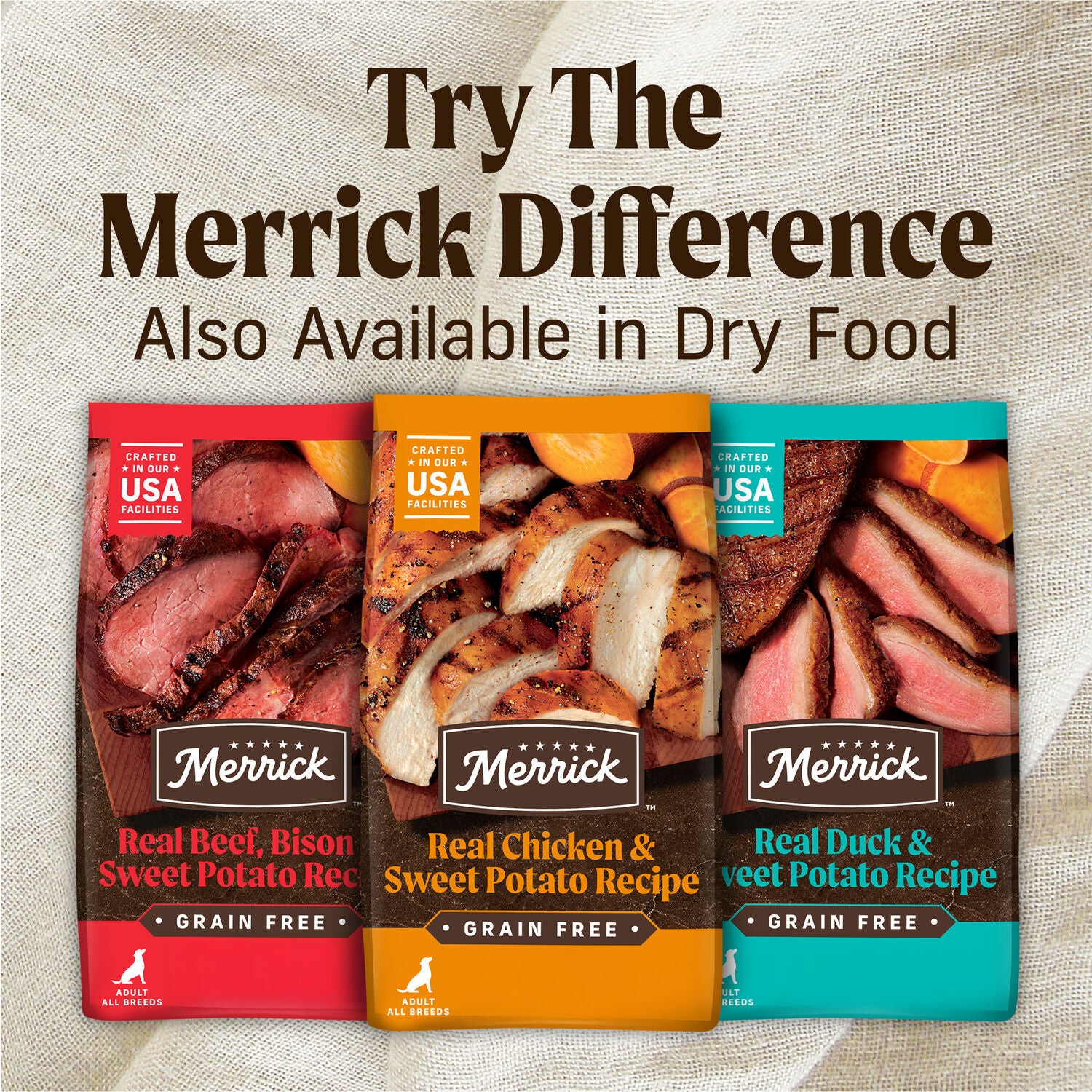 Merrick Grain-Free Premium And Natural Wet Dog Food, Real Duck Dinner Recipe, 12.7-Oz Can