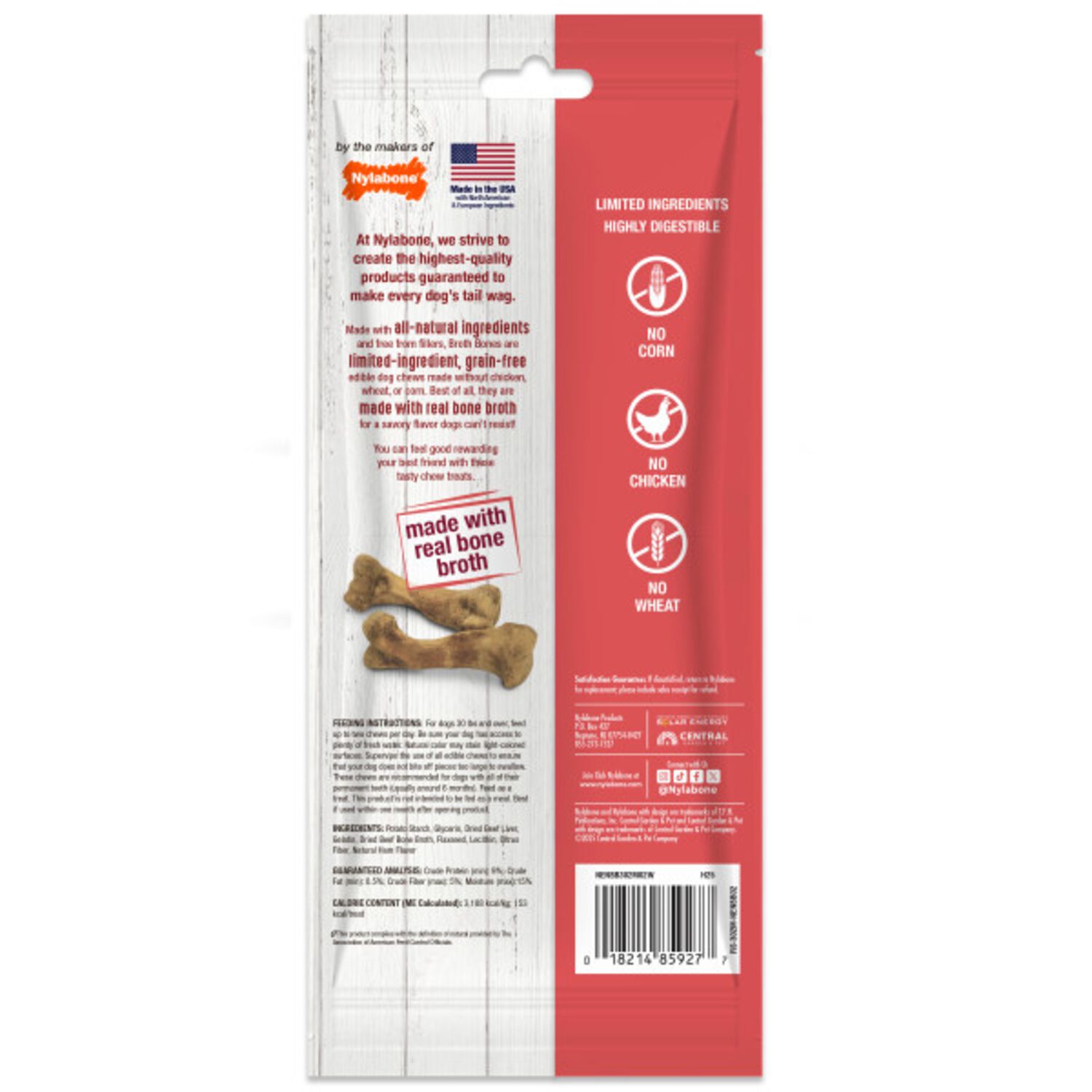 Nylabone Broth Bones Ham Flavored Chews Medium Dog Treats, 2-Count