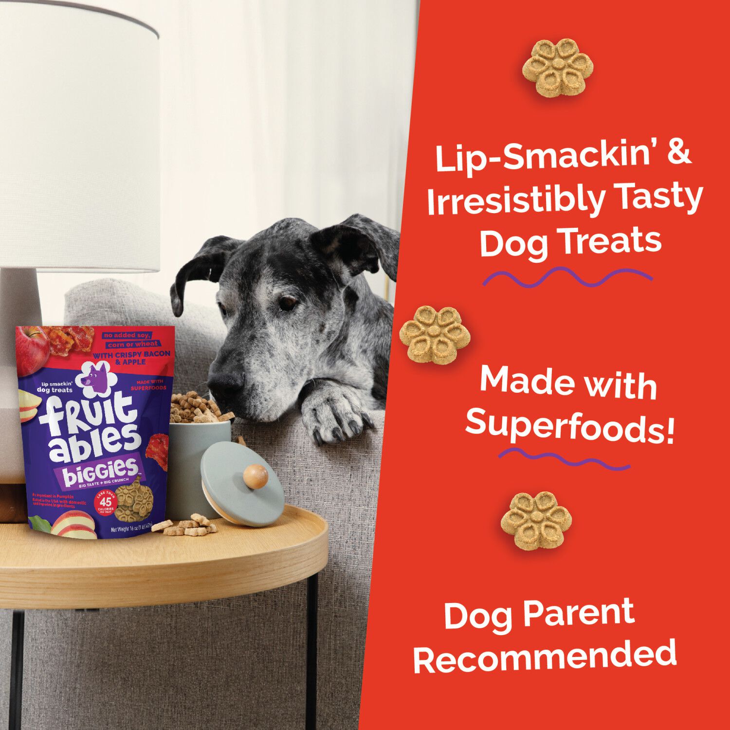 Fruitables Biggies Crunchy Biscuit Dog Treats, Crispy Bacon & Apple, 16-Oz