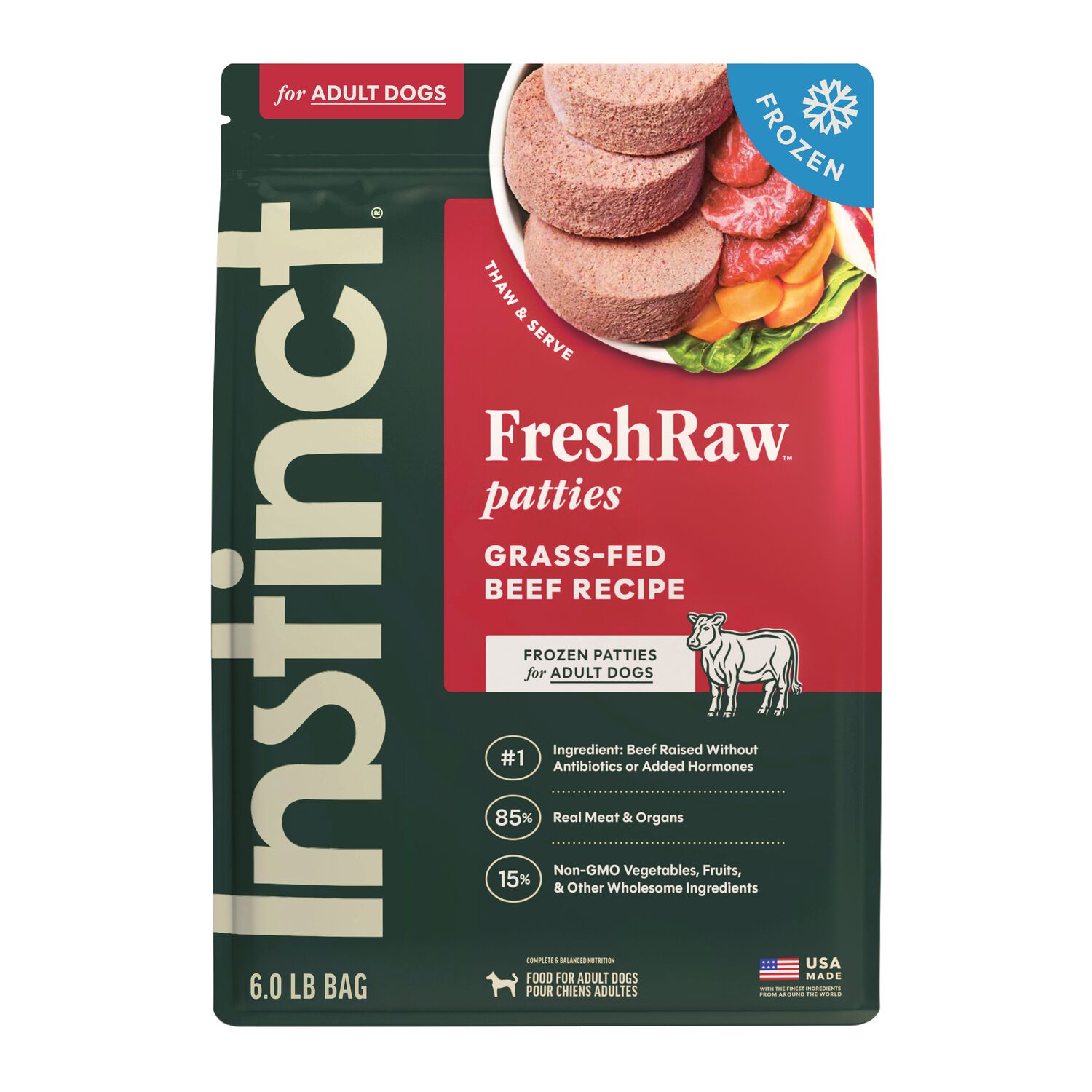 Instinct Raw Beef Patties Frozen Dog Food, 6-Lb
