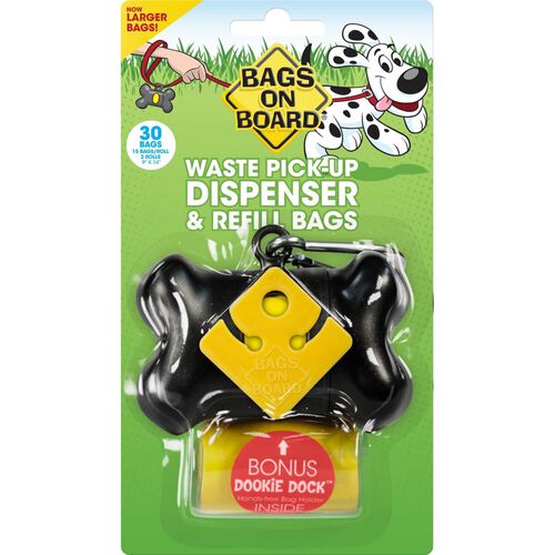 Bags On Board Refillable Black Bone Shaped Pet Waste Bag Dispenser With 30 Waste Bags