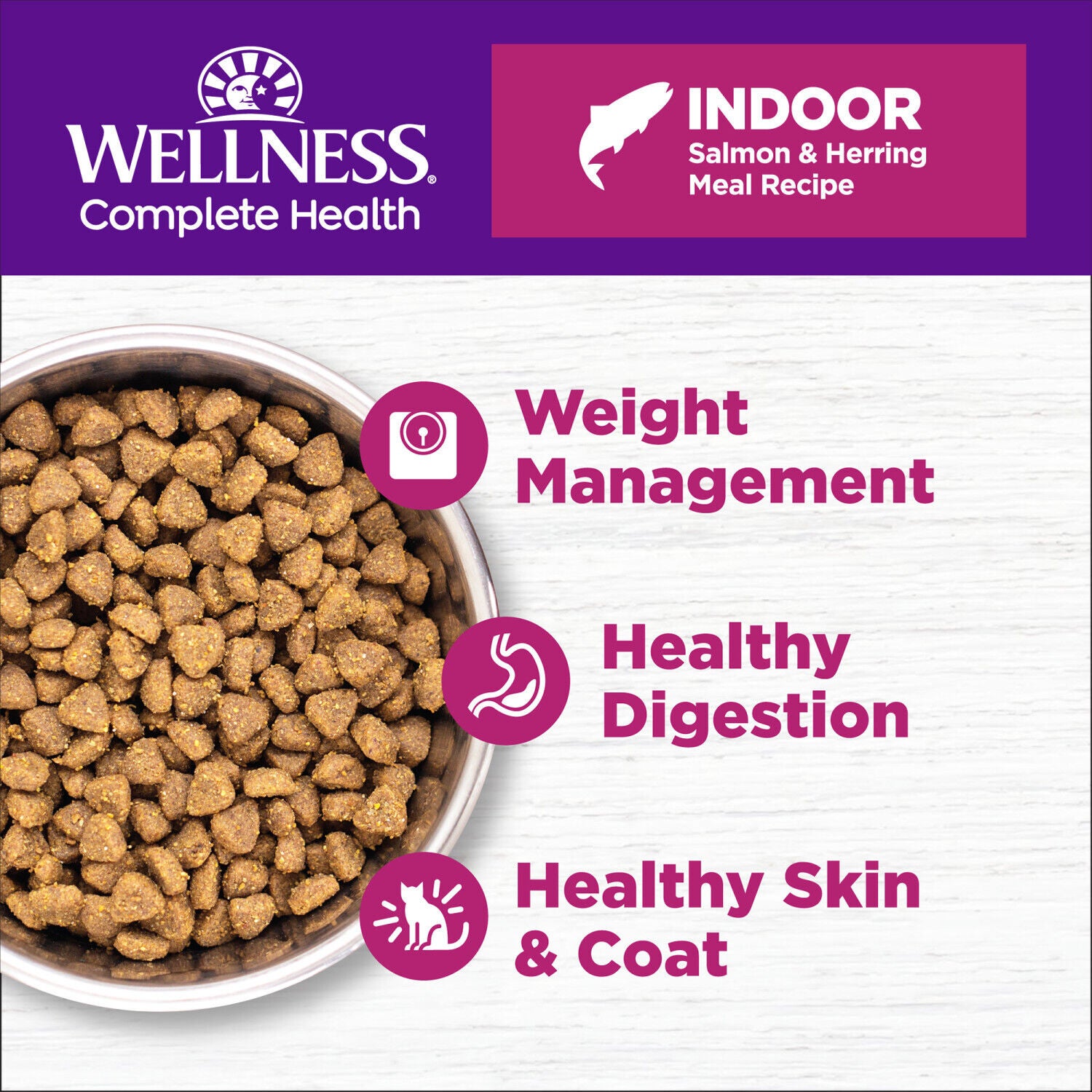 Wellness Complete Health Adult Dry Cat Food For Indoor Cats, Grain Free, Natural, Salmon And Herring Meal - 11.5 Pound Bag