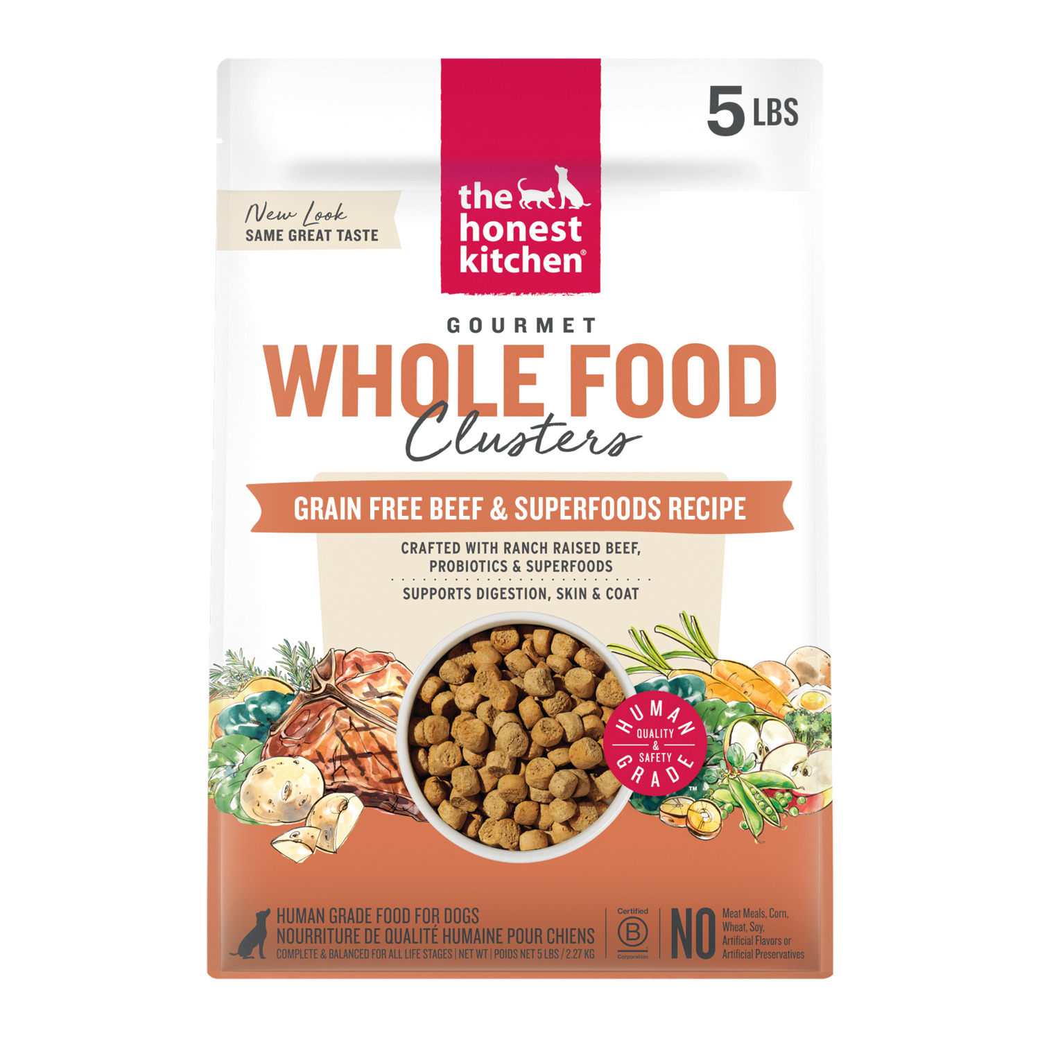 The Honest Kitchen Gourmet Whole Food Clusters Grain Free Beef & Superfoods Recipe Dry Dog Food, 5-Lb