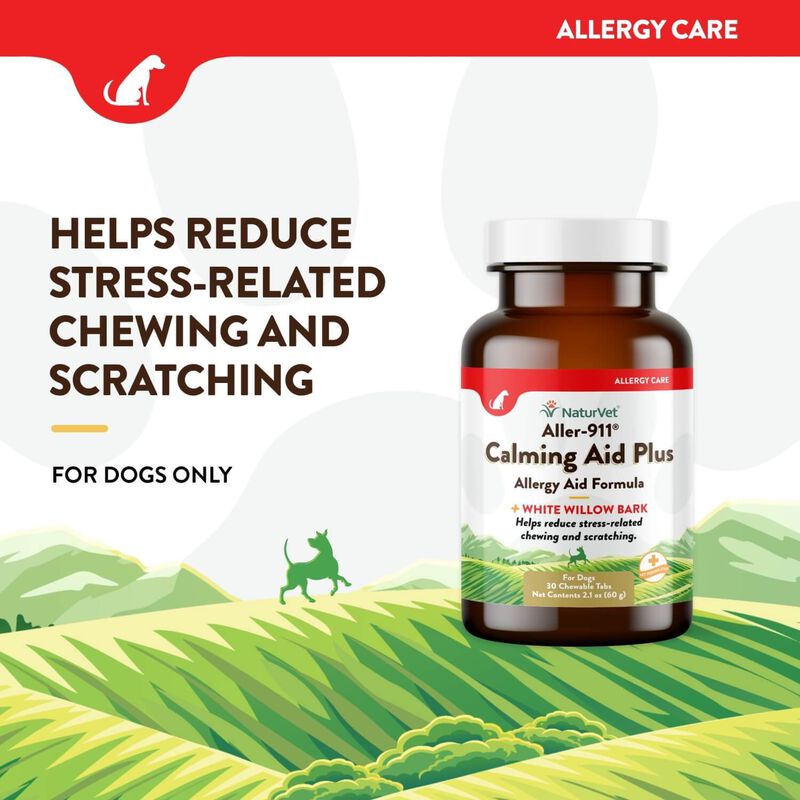 Natur Vet Aller 911 Calming Aid Plus Allergy Aid With White Willow Bark Chewable Tabs For Dogs