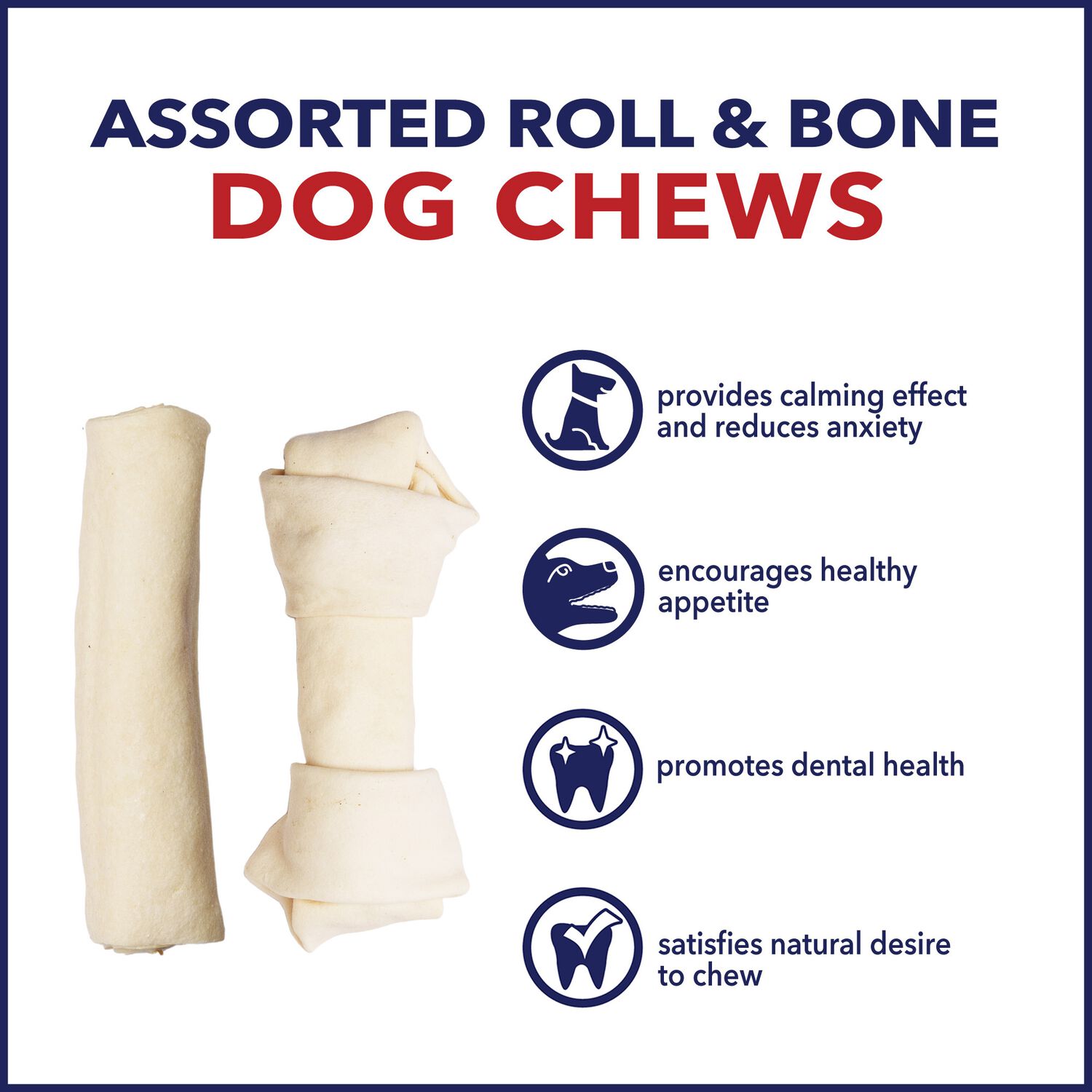 Pet Factory American Beefhide Rawhide Bones & Rolls Dog Treats, 6-7" Pack Of 10