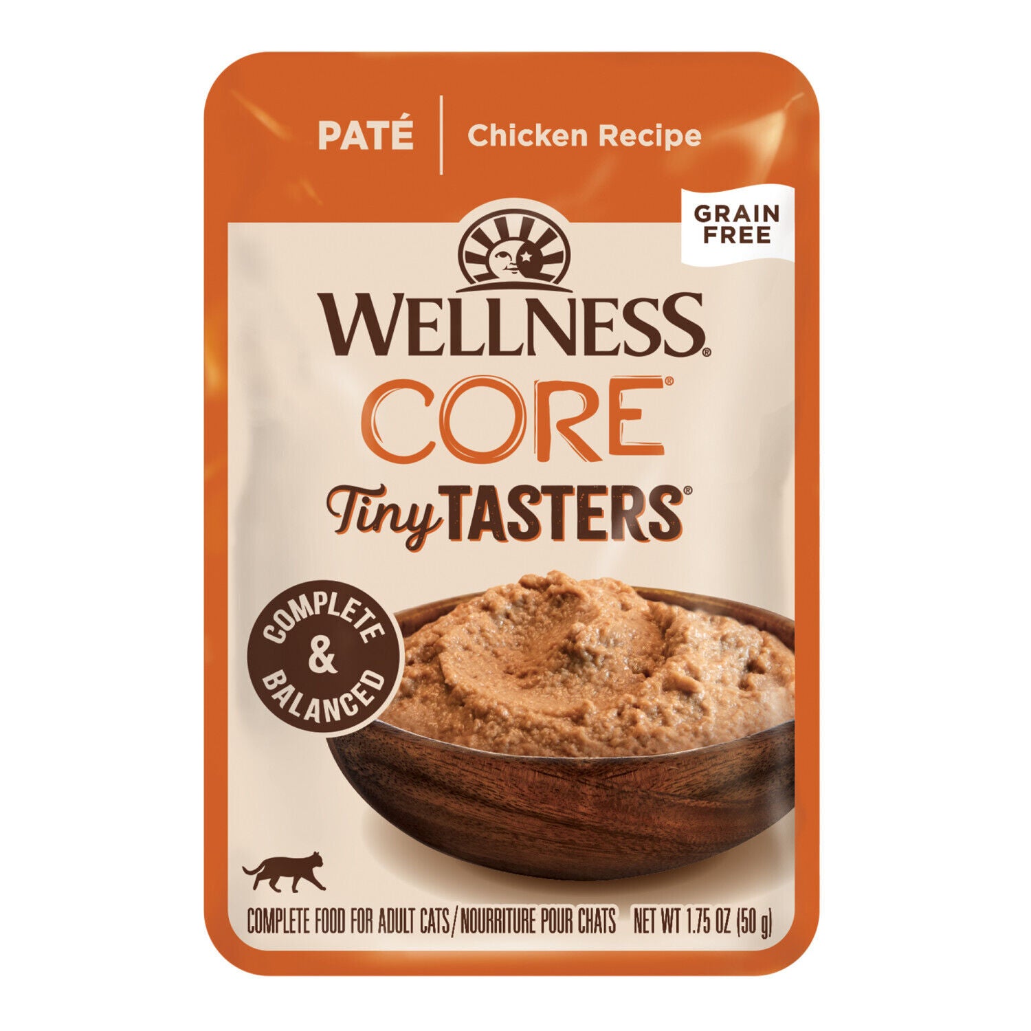Wellness Core Tiny Tasters Pate Adult Wet Cat Food, Natural, Protein-Rich, Grain Free, 1.75 Ounce Pouch, 12 Pack - Chicken Pate