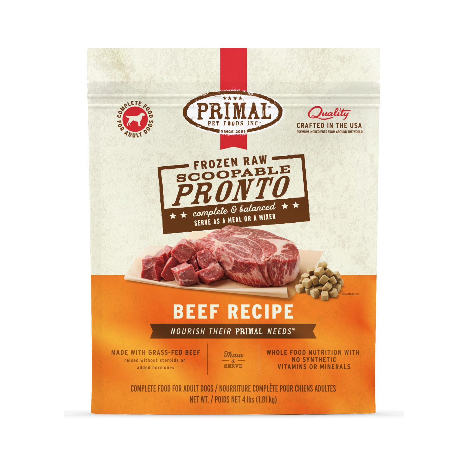 Primal Frozen Canine Beef Pronto Formula Dog Food, 4-Lb