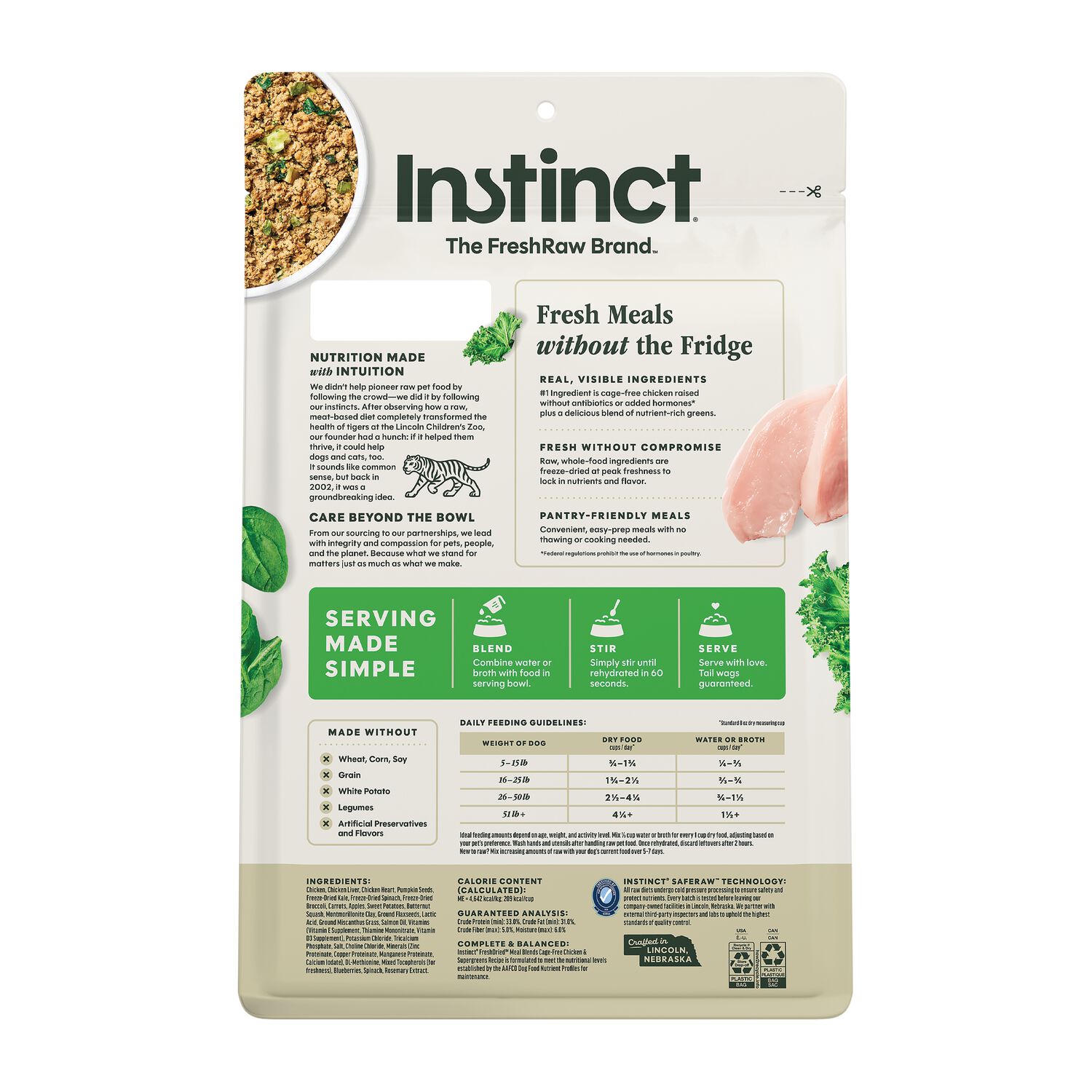 Instinct Freshdried Meal Blends Freeze-Dried Raw Dog Food, Chicken & Supergreens Blend, 23-Oz Bag